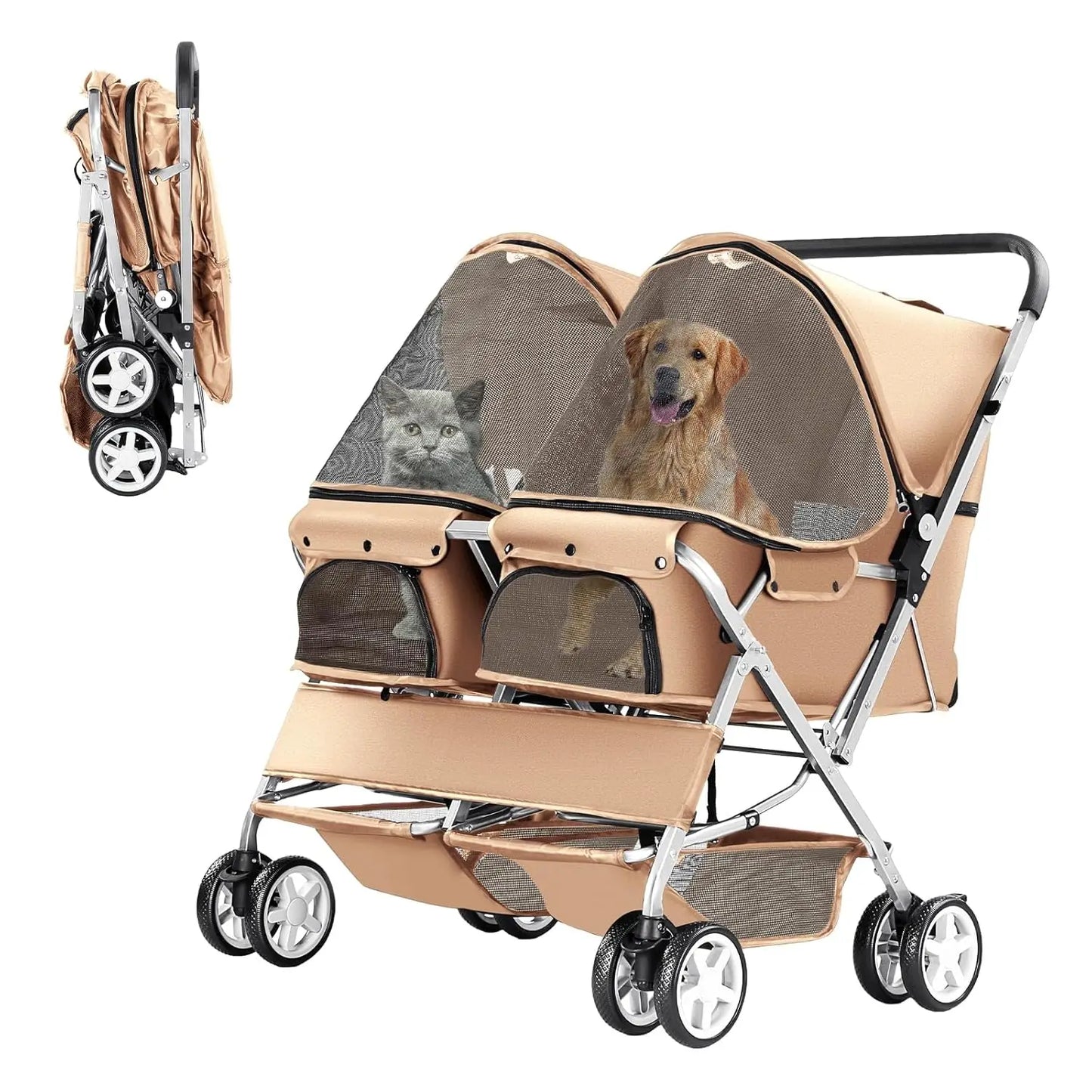 Pet Stroller, Foldable Stroller for 2 Dogs & Cats