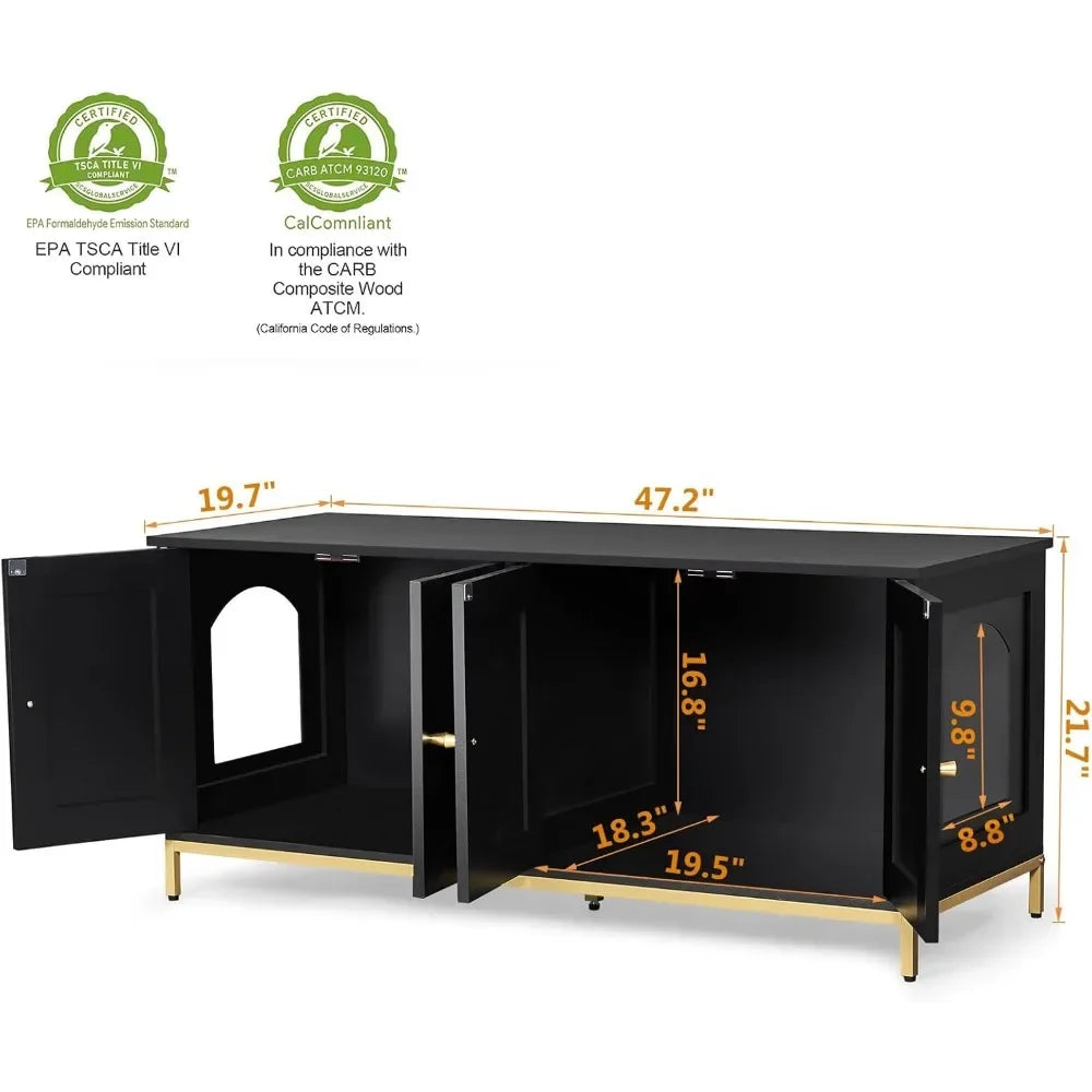 Cats,Litter Box Hidden Double Room, Metal Frame,