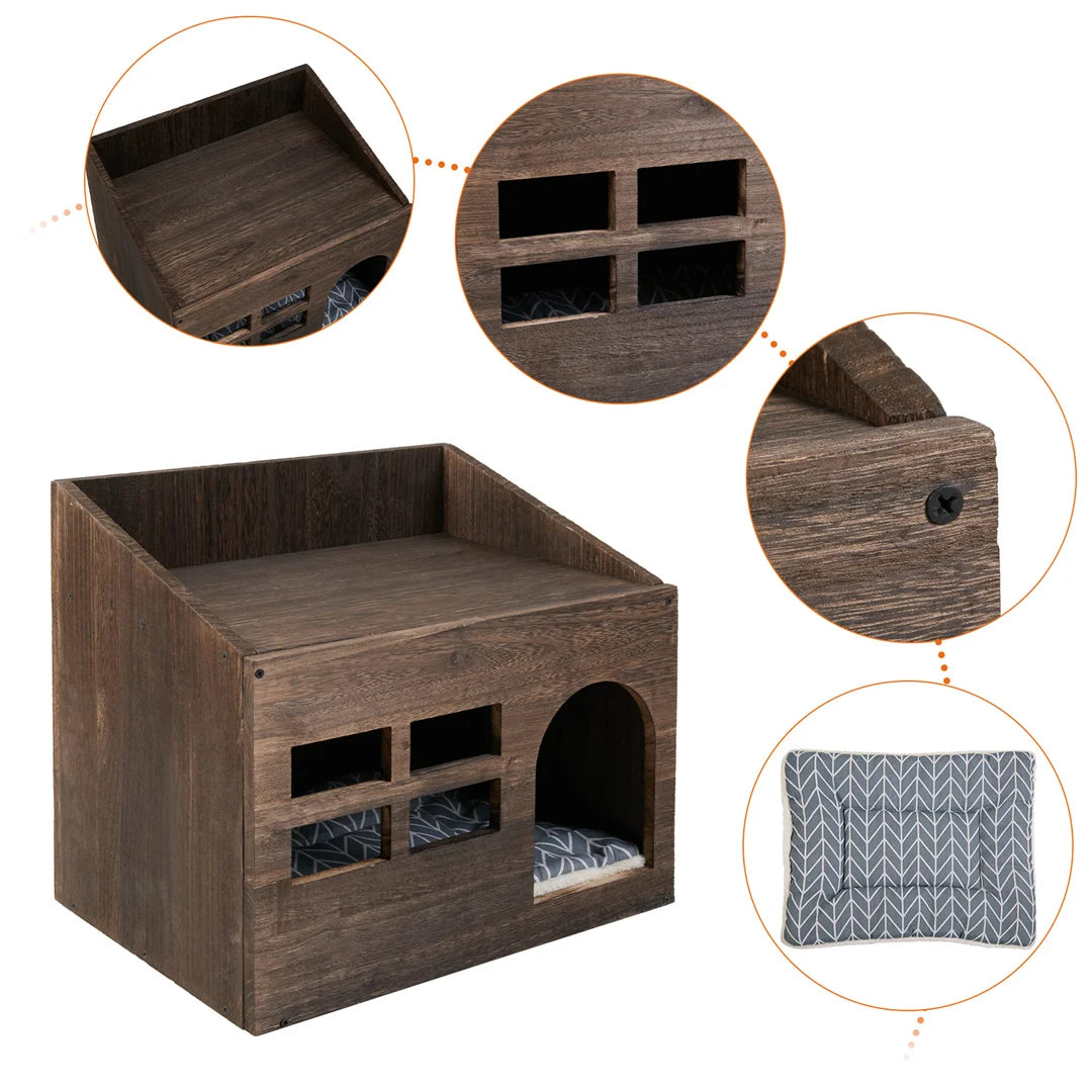 Wooden Cat Cave Bed Furniture Kitten Sleep Lounge House Bed