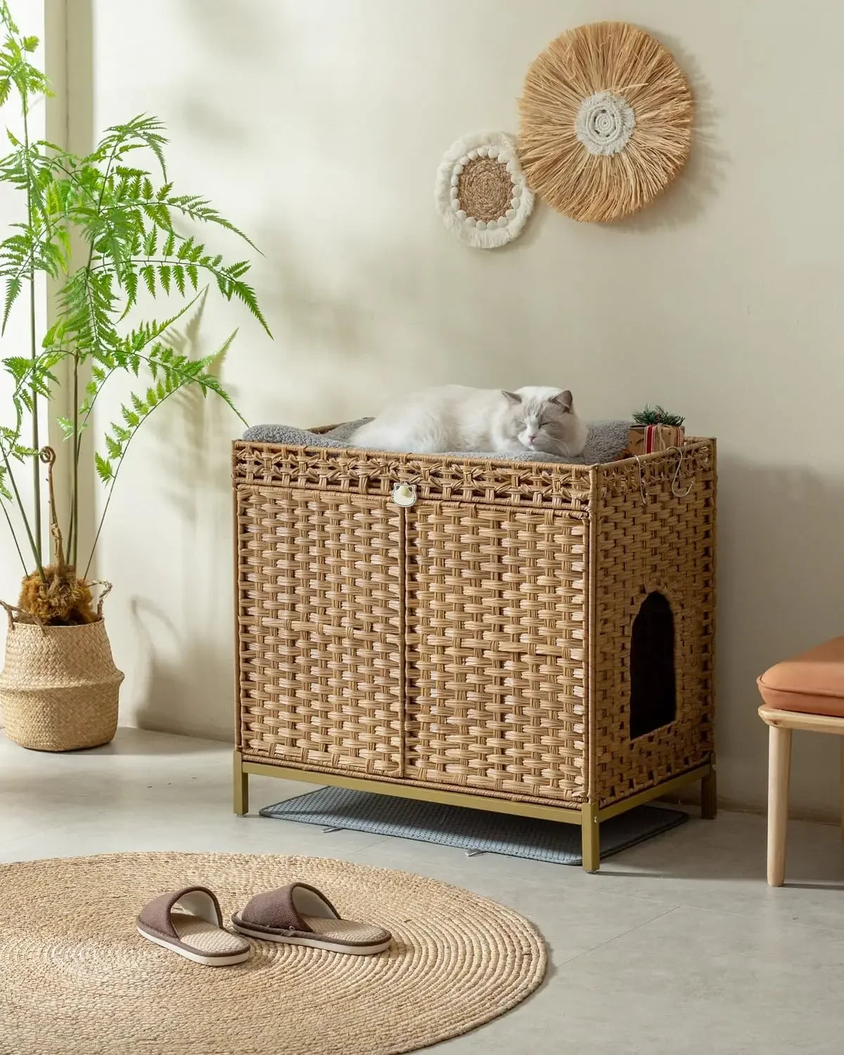 Cat Litter Box Enclosure with Scratch Pad, Hidden Storage