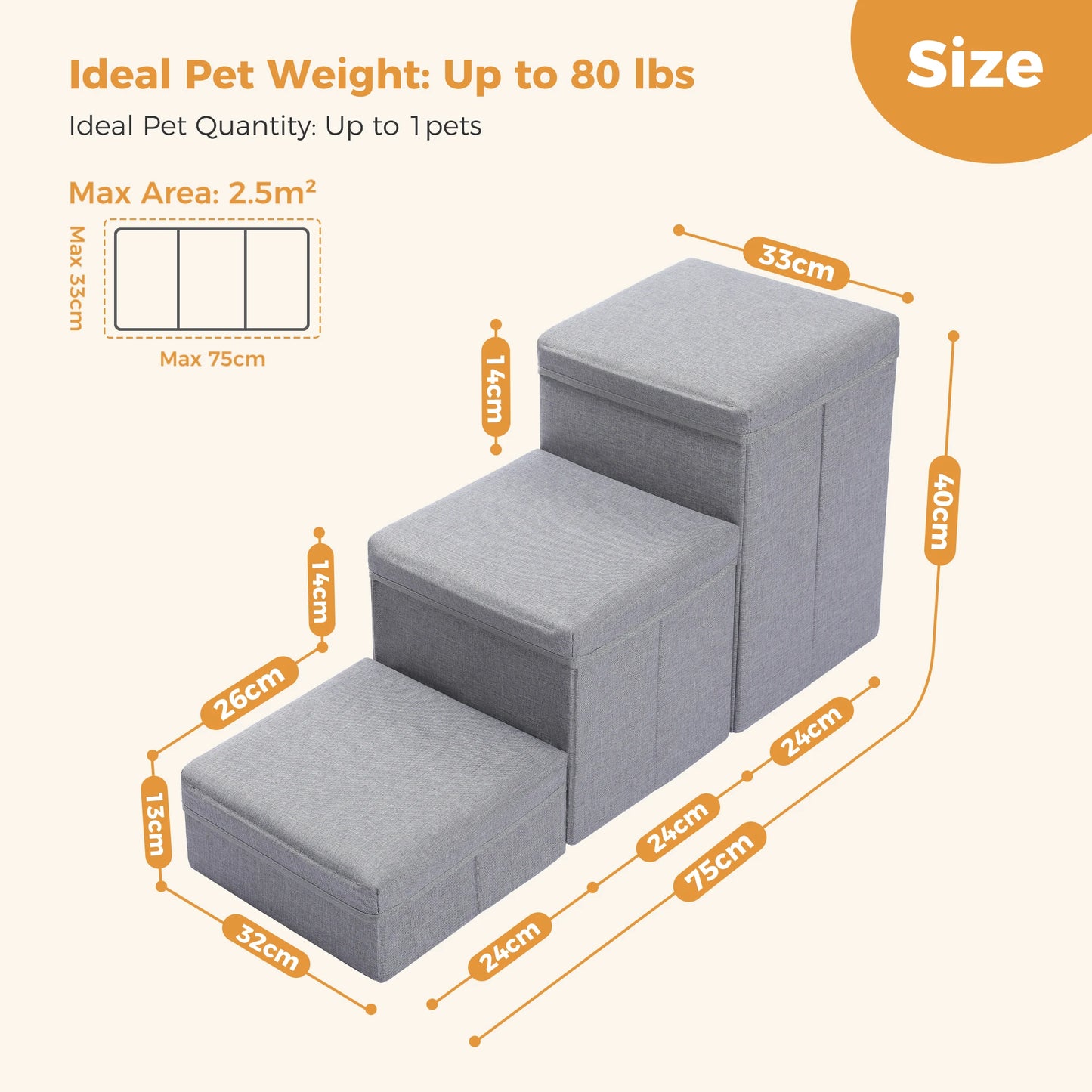3-Tier Dog Stairs Foldable Pet Stair with Storage Box