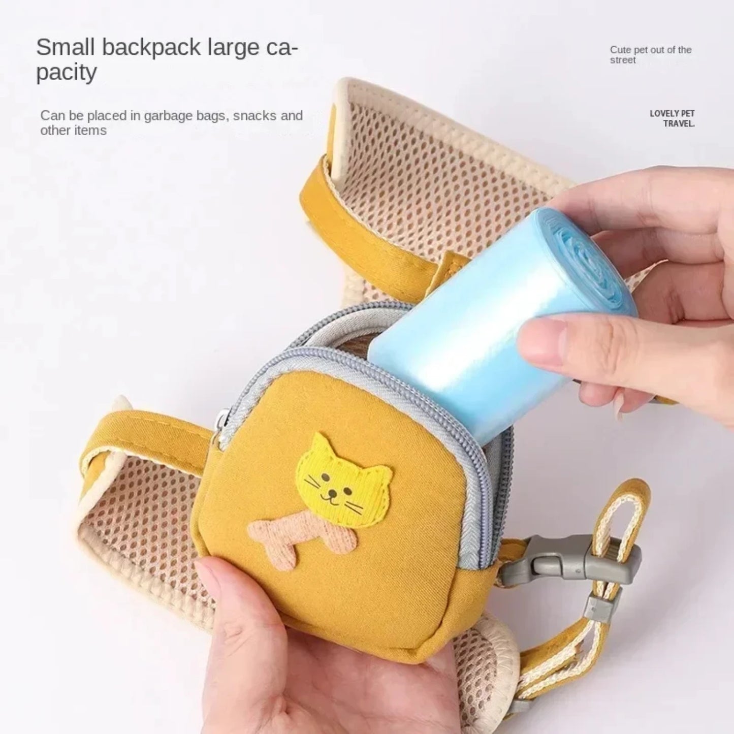 Dog Cat Harness with Leash Snack Bag Backpack for Pets