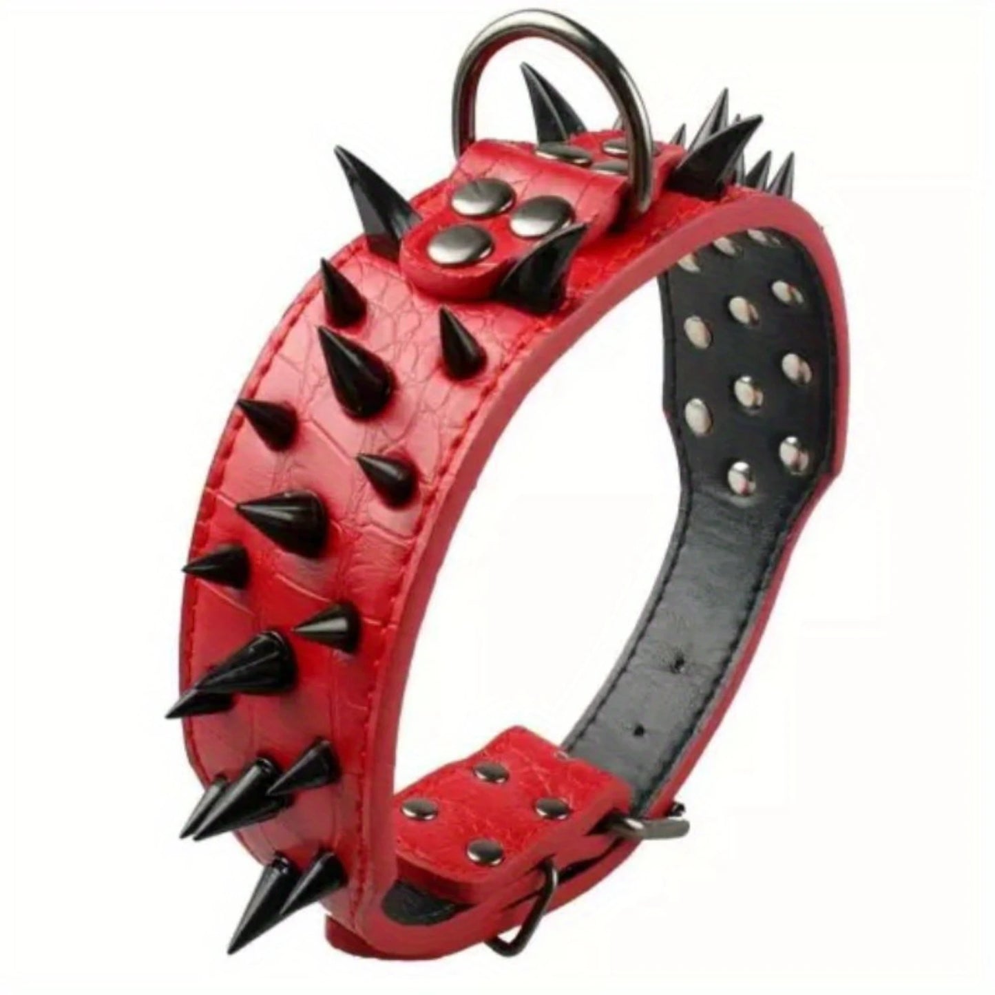 Adjustable Microfiber Leather Spiked Dog Collar for Small/Medium Pets - Cats, Pit Bull, Bulldog, Pugs, Husky - Black