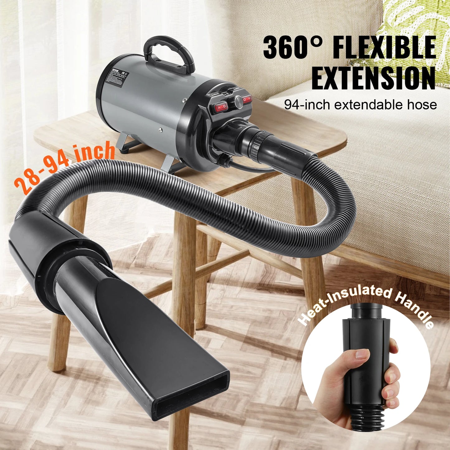 VEVOR 2000W Dog Blow Dryer with Adjustable Speed and Nozzles