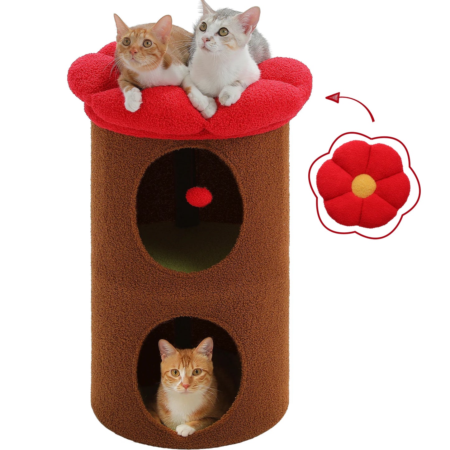 2-Storey Cat Beds for Indoor Cats Large Cat House with Removable Flower Cat Bed, Cute Cat Cave Cat Hideaway Indoor Cat Condo