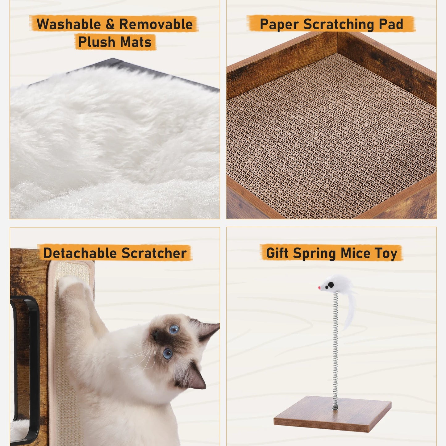 Cat Bed with Two Large Condos Scratching Pad Detachable Scratcher