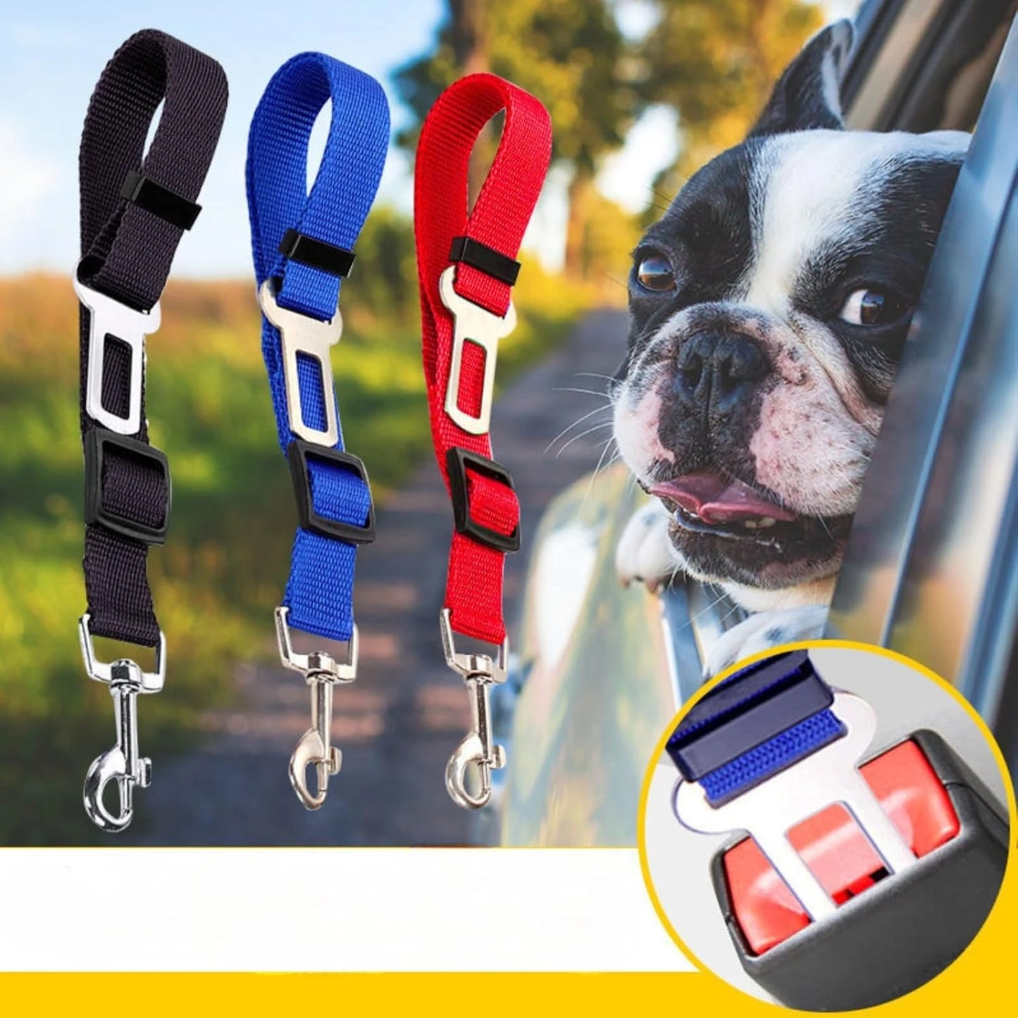 3 Pcs Adjustable Dog Cat Vehicle Safety Leash Set