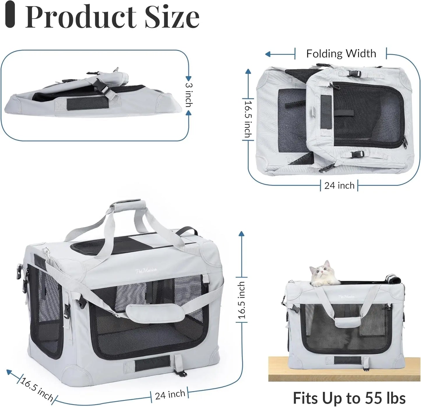 Cat Carrier for 2 Cats Collapsible Soft Sided XL Crate