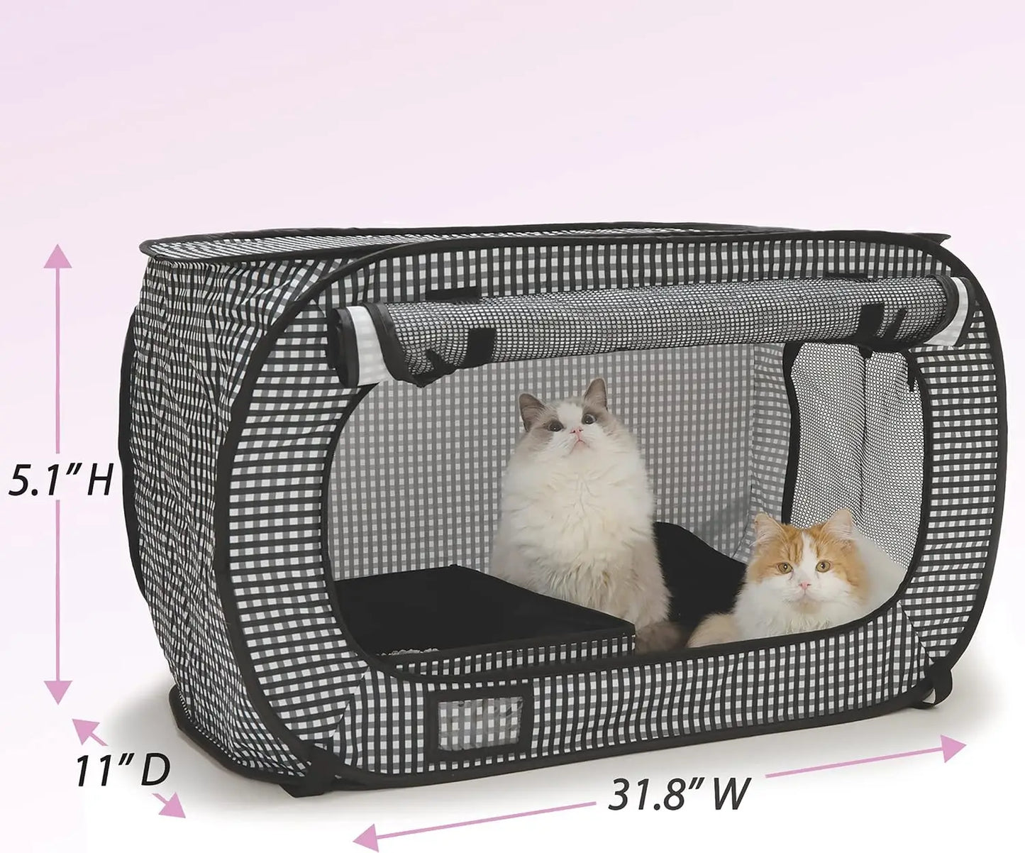Stress-Free Enclosure Cat Travel Carrier Cage Collapsible Gray White Stripes