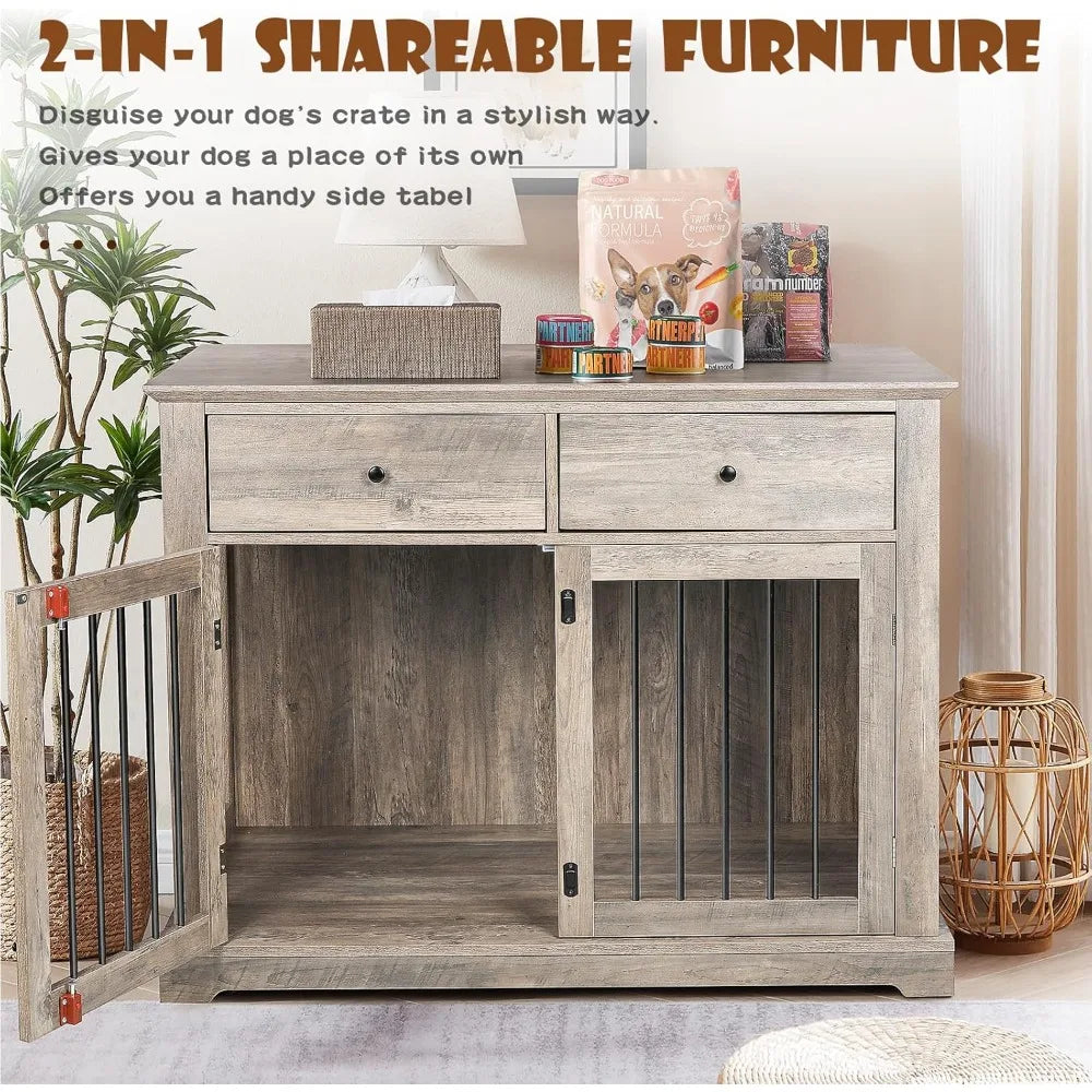 44 Inch Large Dogs Crate Furniture Wooden Dog Kennel End Table
