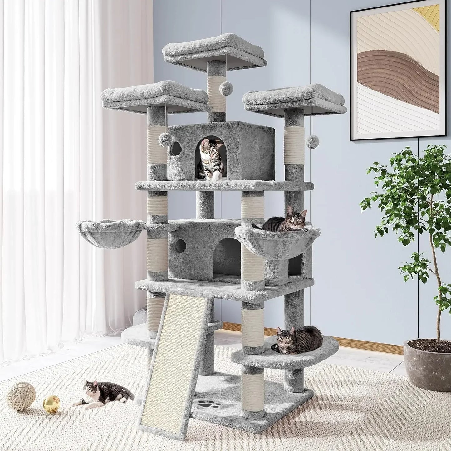 68 Inch Cat Tree with scratching posts and condos