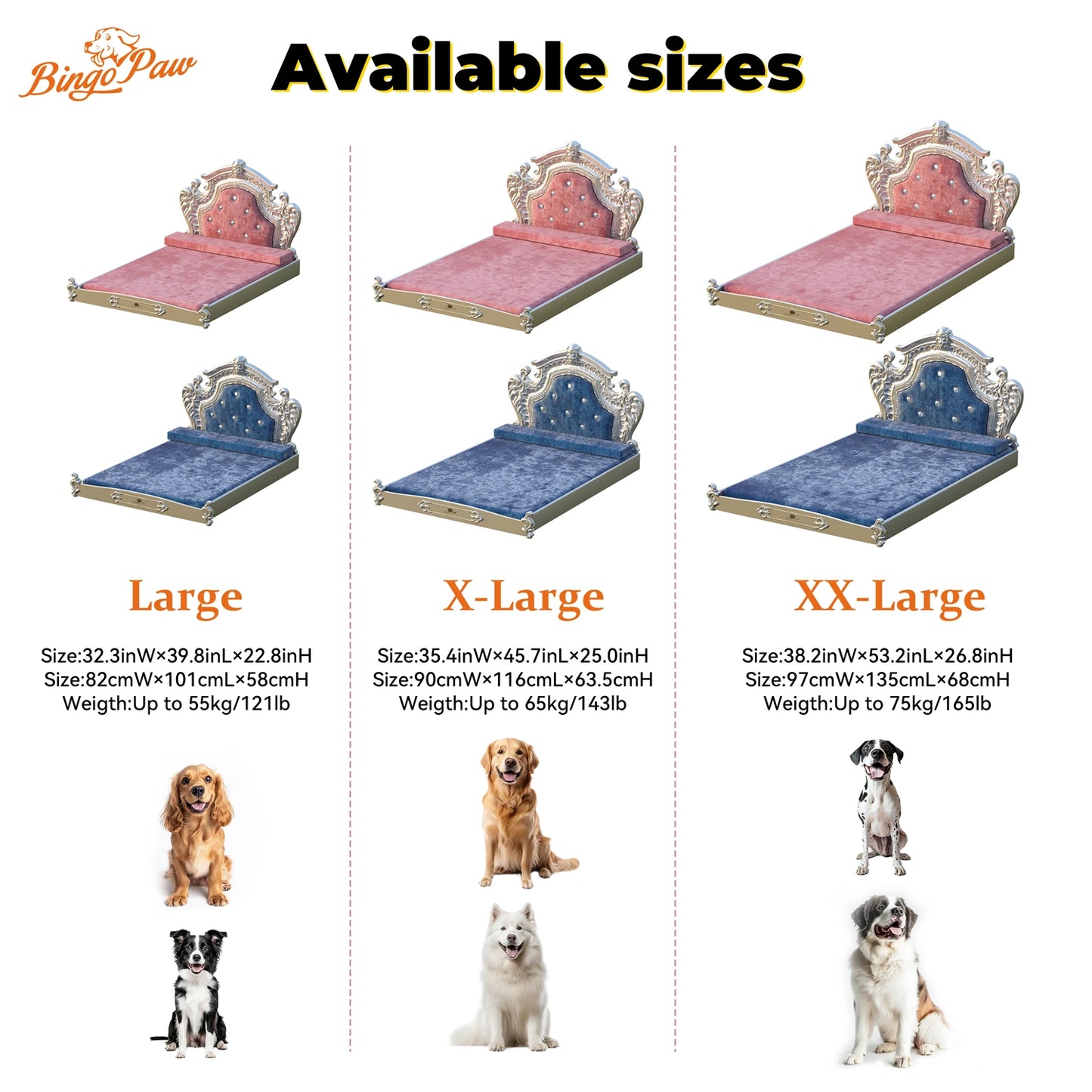 XXLarge Luxury Pet Bed with Headboard and Washable Dutch Velvet Cover Dog Cat Bed High Elastic Sponge