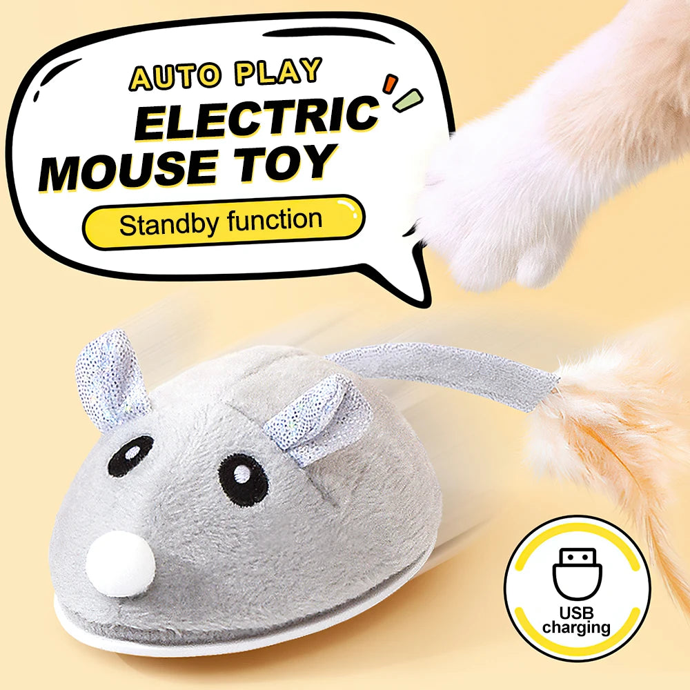 Cat Toys Automatic Interactive Plush Mouse USB Rechargeable