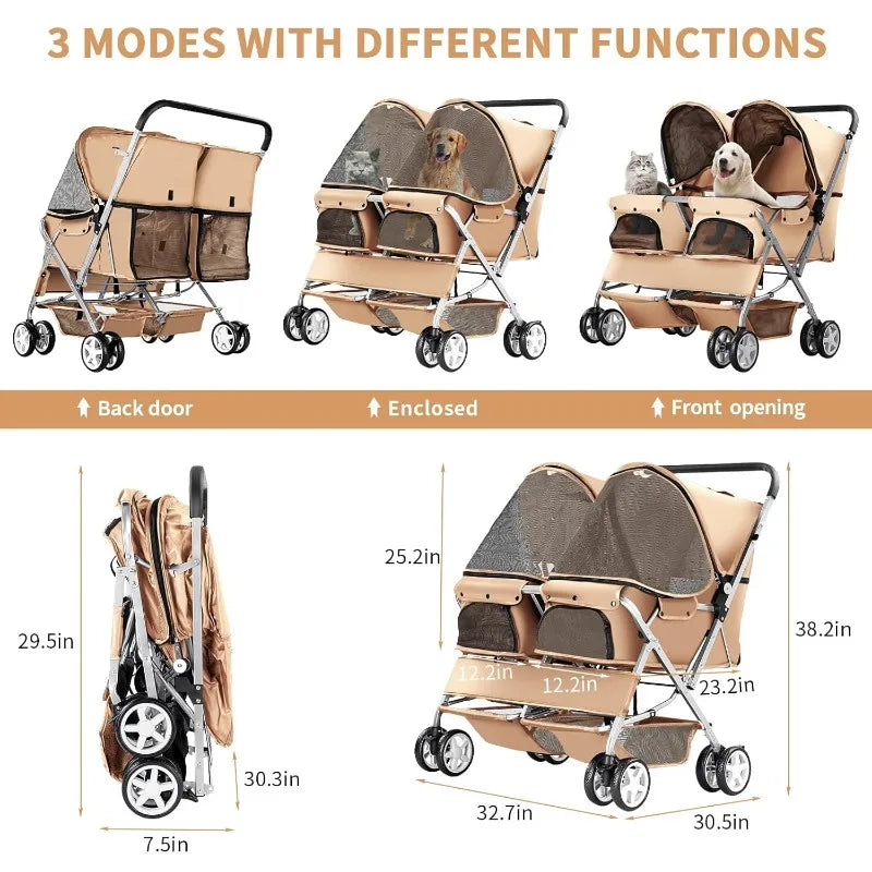 Pet Stroller, Foldable Stroller for 2 Dogs & Cats