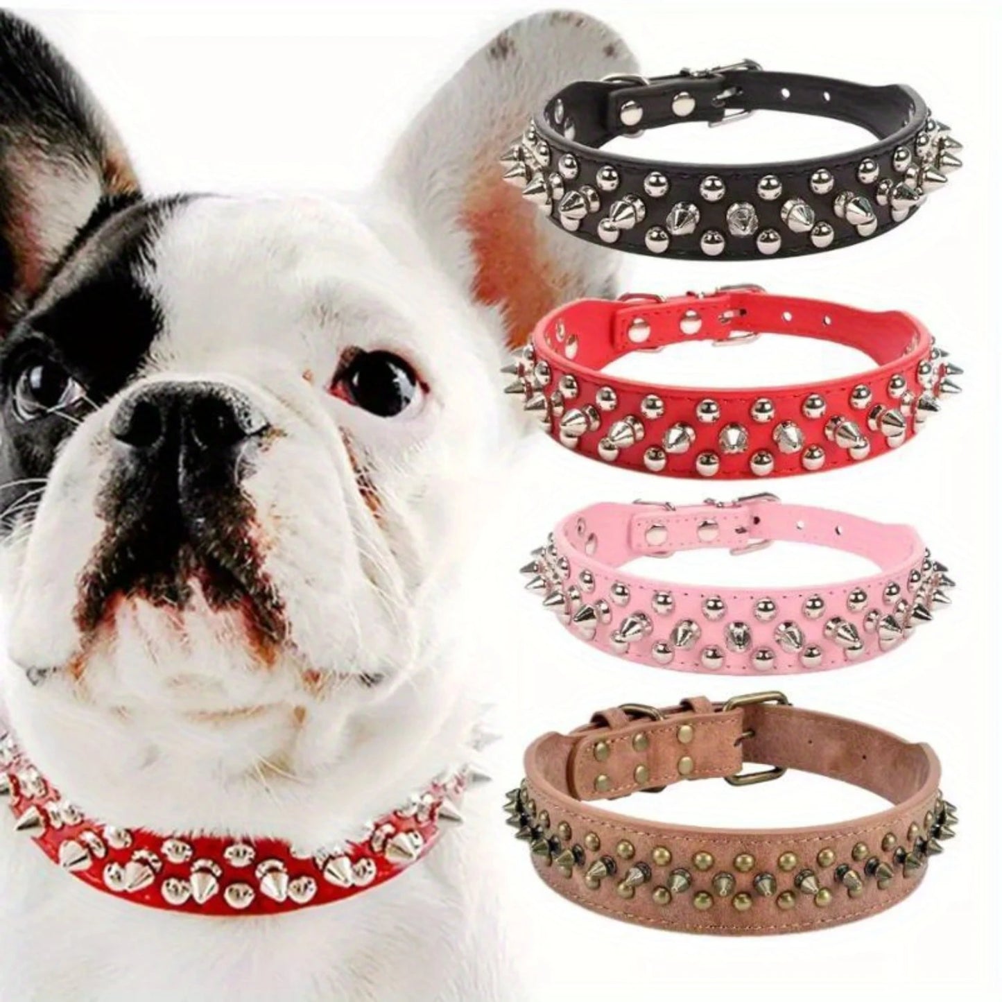 Adjustable Microfiber Leather Spiked Dog Collar for Small/Medium Pets - Cats, Pit Bull, Bulldog, Pugs, Husky - Black