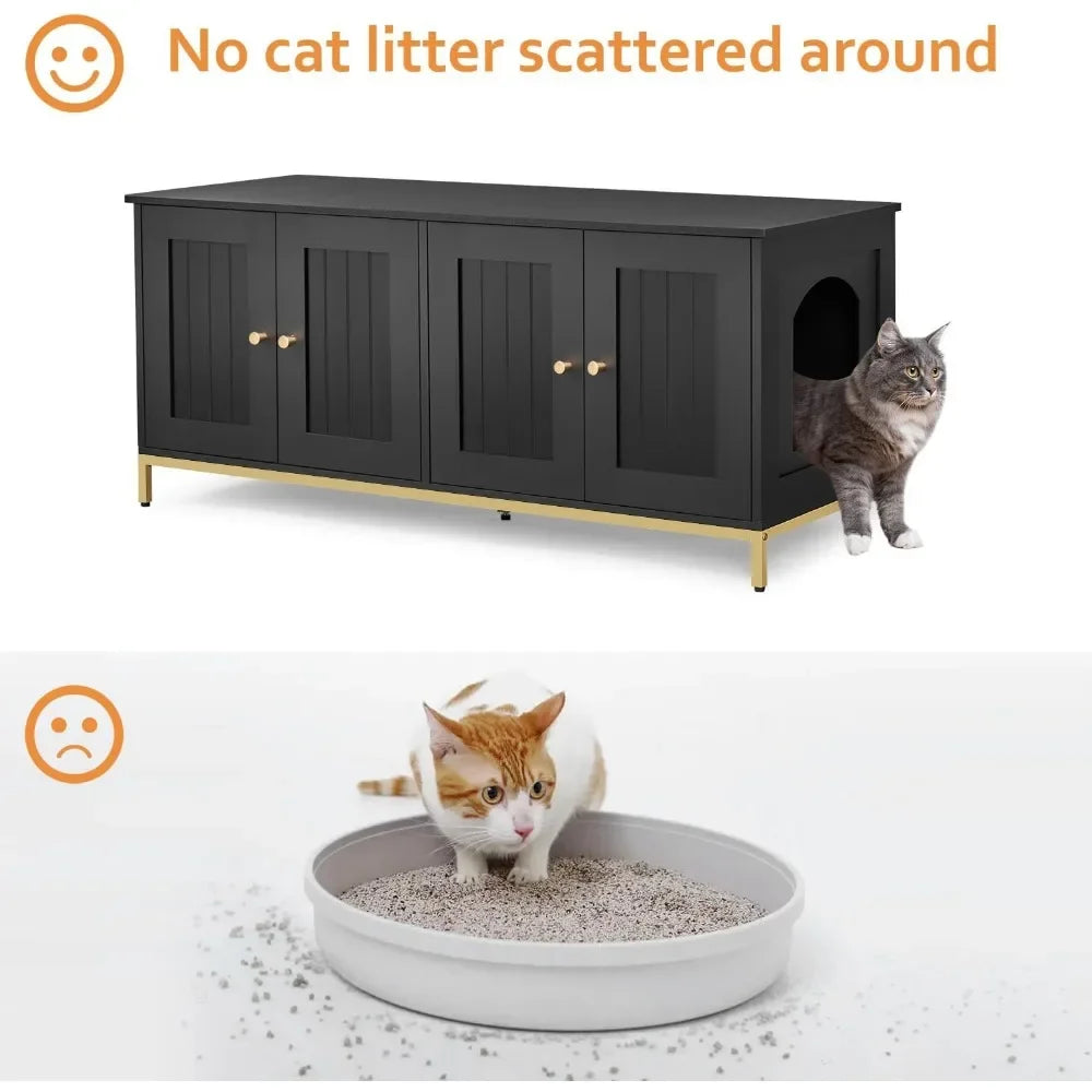 Cats,Litter Box Hidden Double Room, Metal Frame,