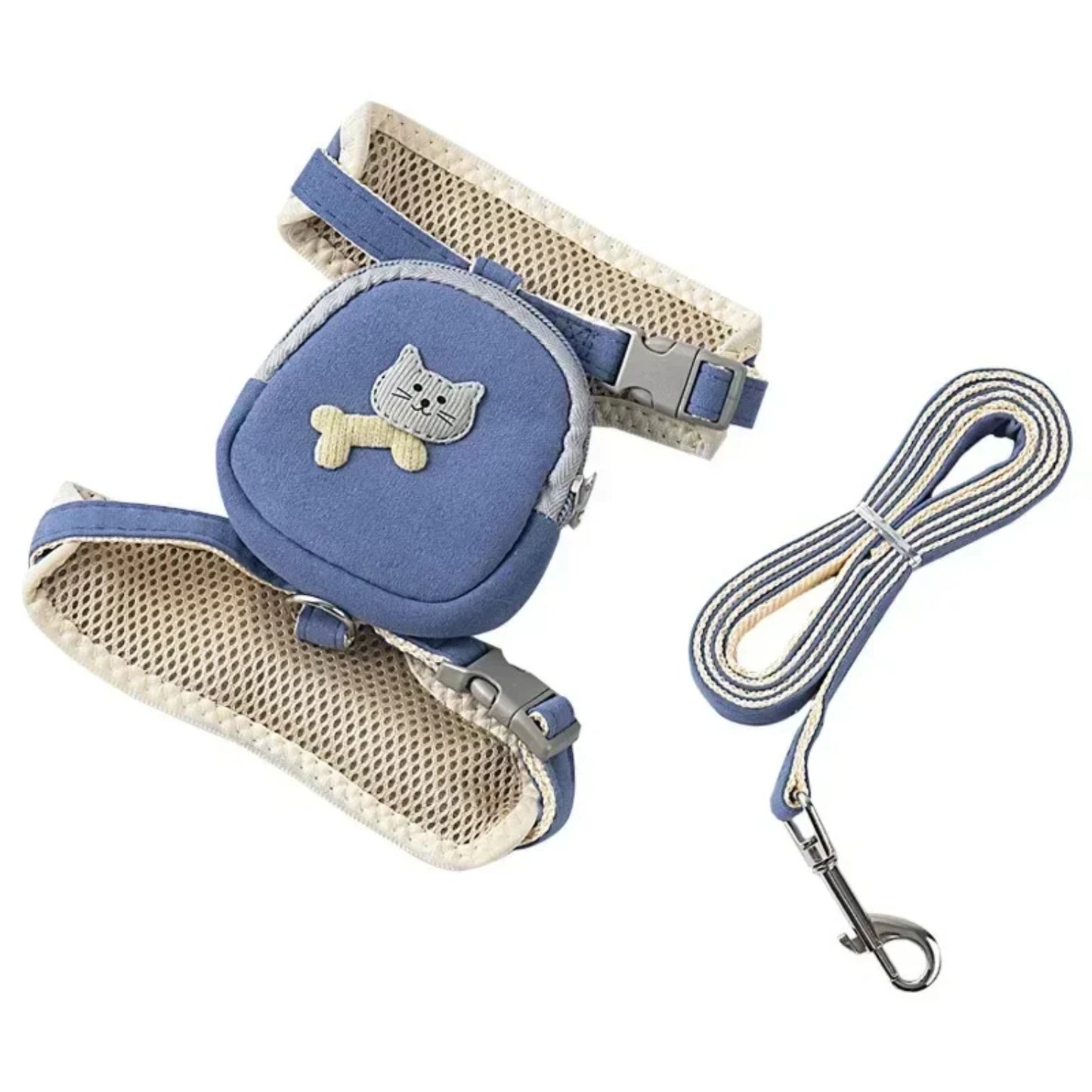 Dog Cat Harness with Leash Snack Bag Backpack for Pets