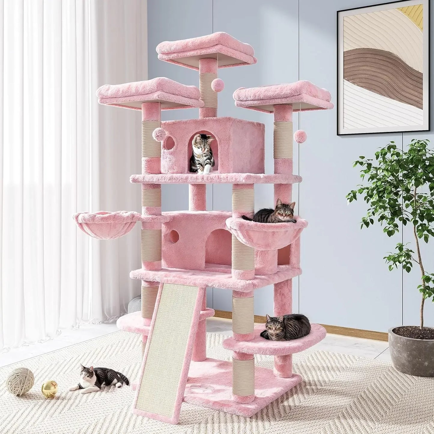 68 Inch Cat Tree with scratching posts and condos