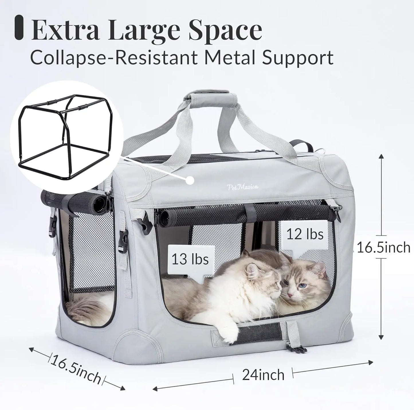 Cat Carrier for 2 Cats Collapsible Soft Sided XL Crate