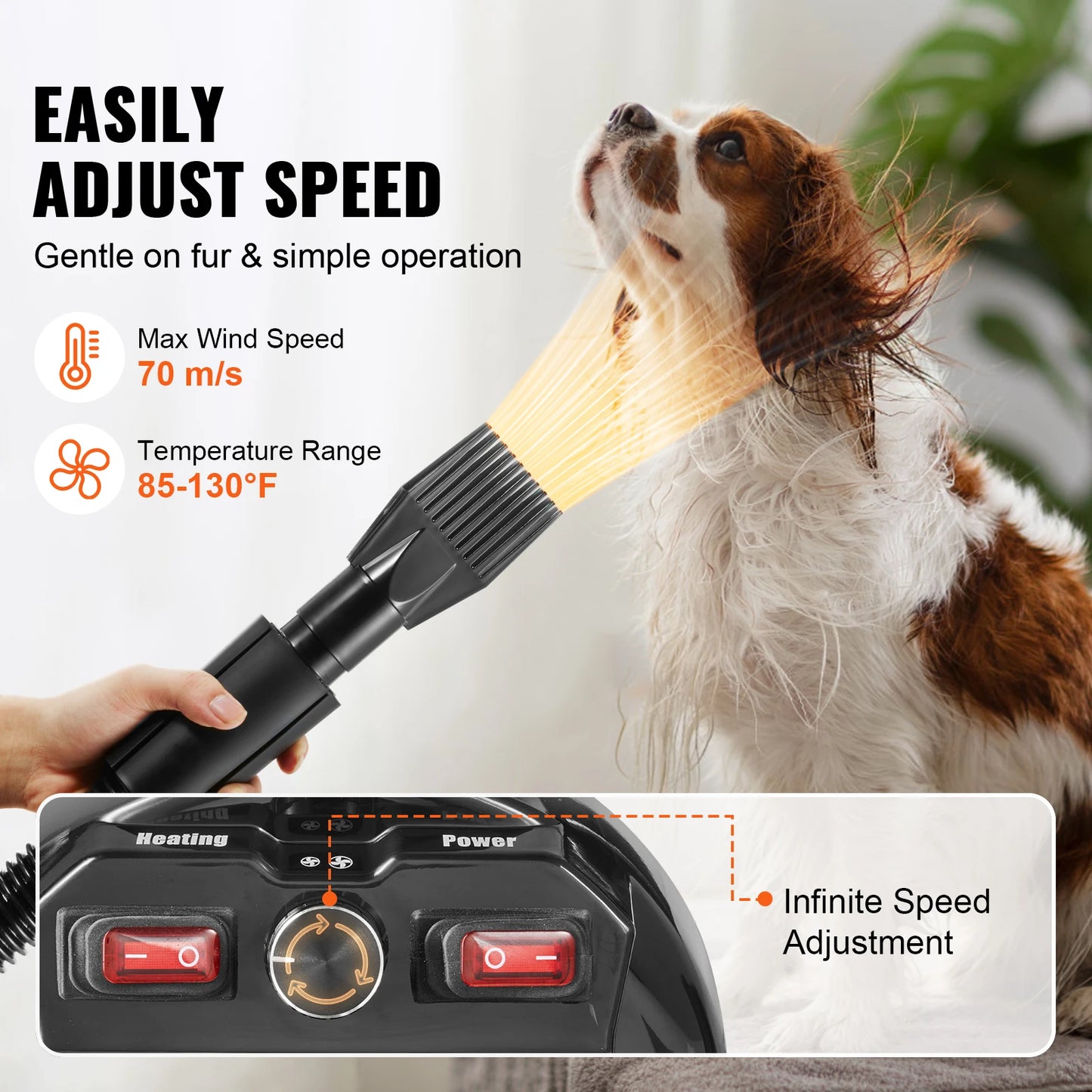 VEVOR 2000W Dog Blow Dryer with Adjustable Speed and Nozzles