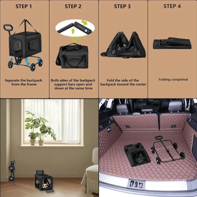 Pet Stroller for Small Dogs Foldable Dog Carrier with Mesh