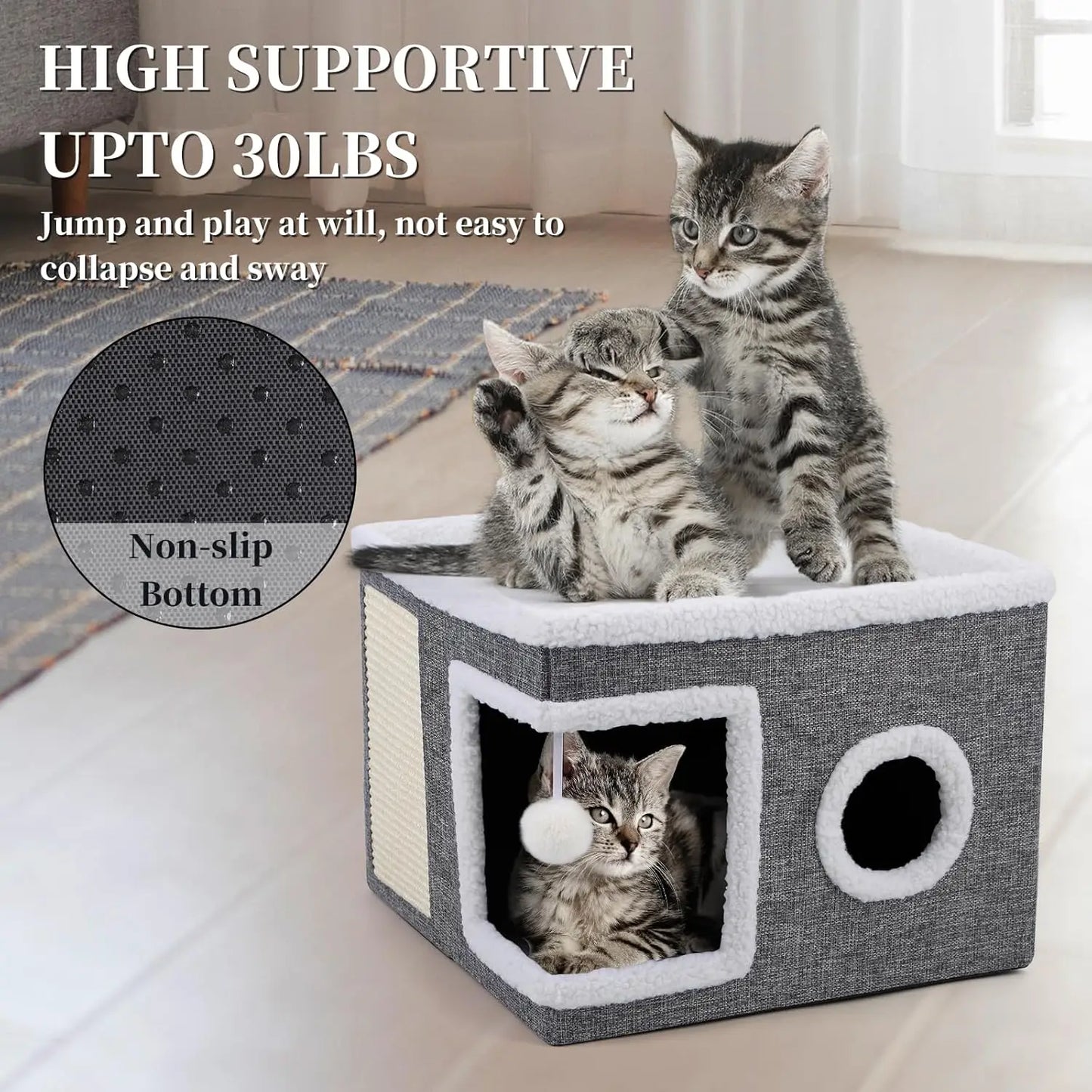 Cat Beds for Indoor Cats, Large Cozy Condo with Ball