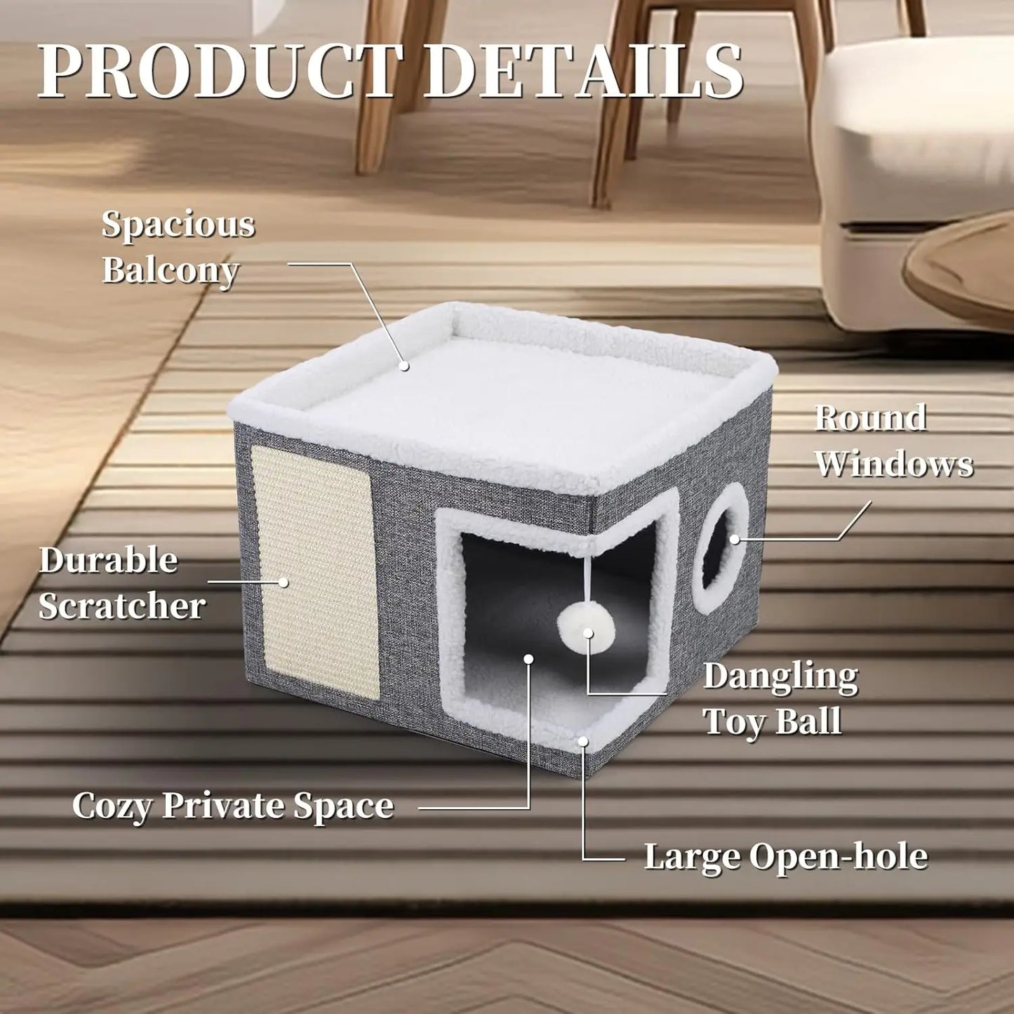 Cat Beds for Indoor Cats, Large Cozy Condo with Ball