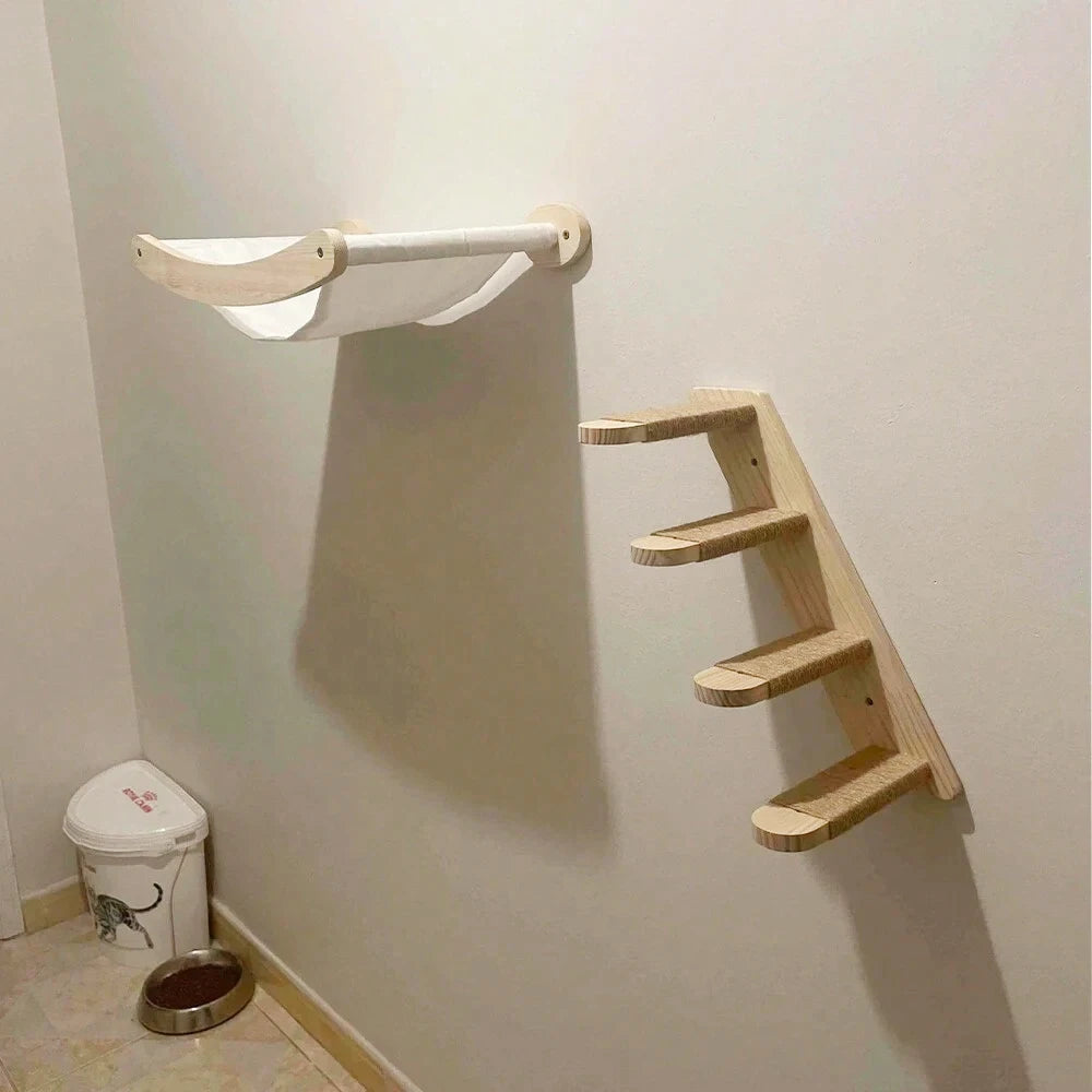 Cat Hammock and Stairway with Sisal Rope Wall Mounted Shelf