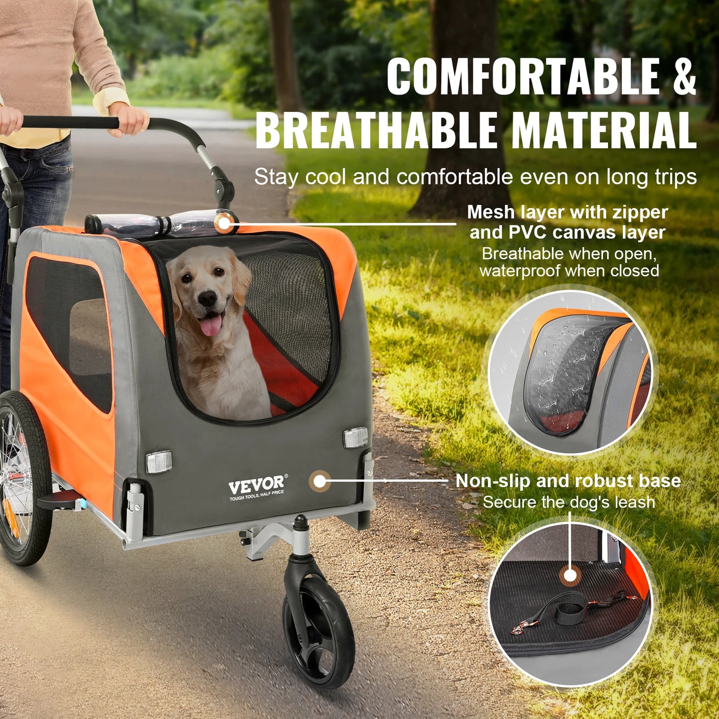 VEVOR 66lbs Dog Bike Trailer 2-in-1 Pet Stroller Carrier