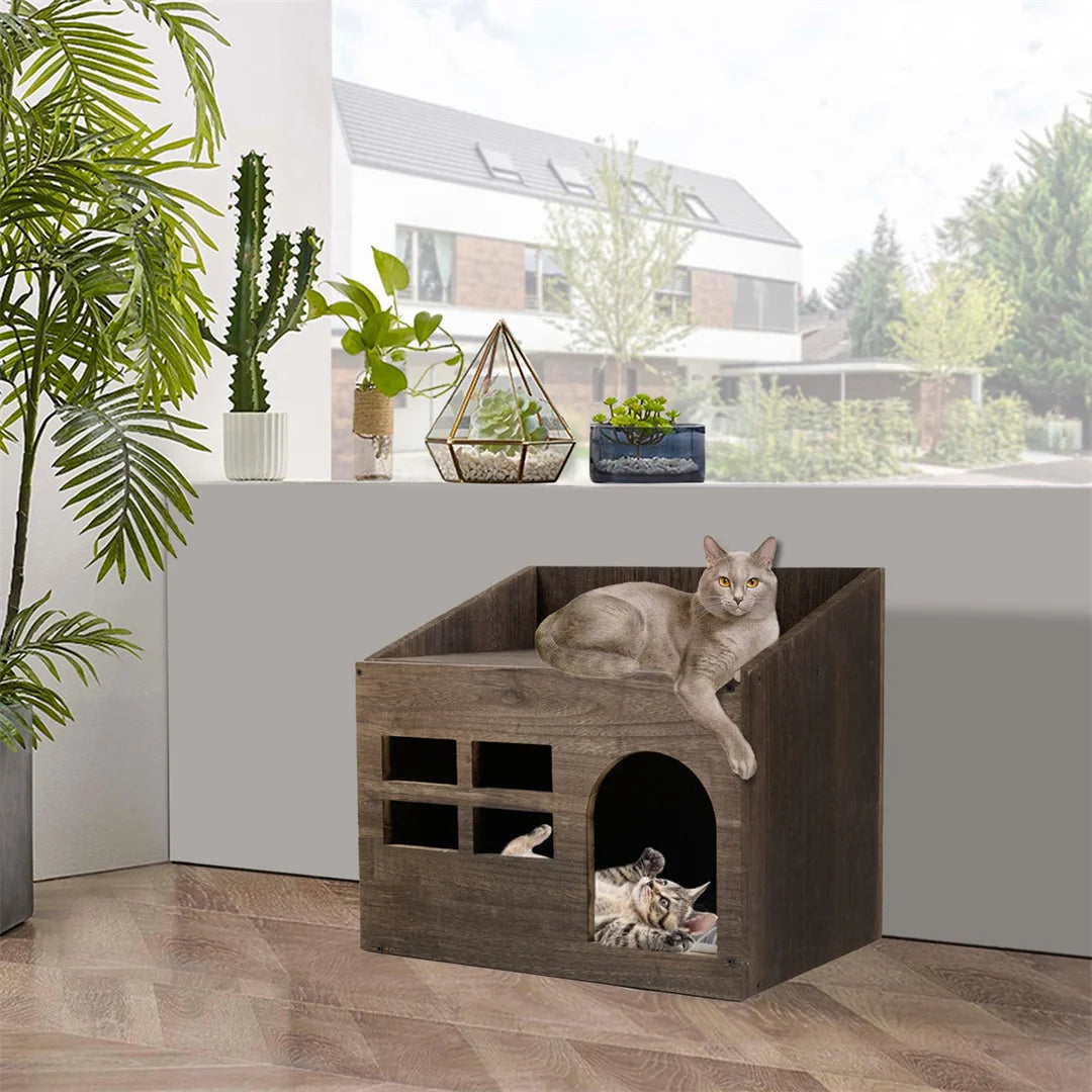 Wooden Cat Cave Bed Furniture Kitten Sleep Lounge House Bed