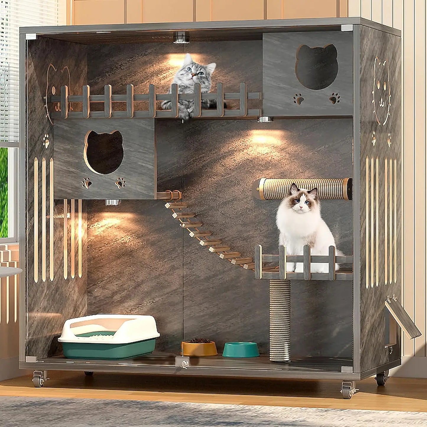 Wooden Indoor/Outdoor Cat Enclosure with Wheels