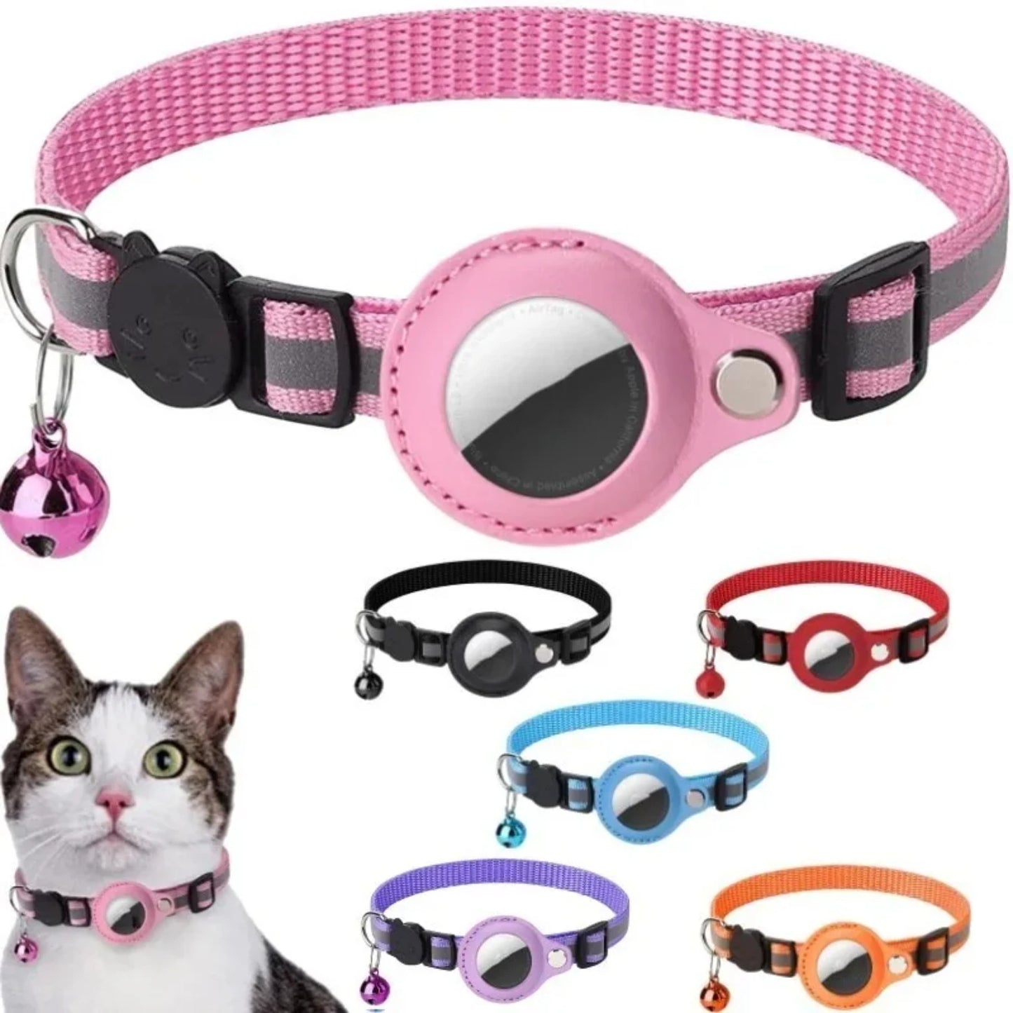 Airtag Case Cat Collar With Bell Reflective Nylon Dog GPS Tracker