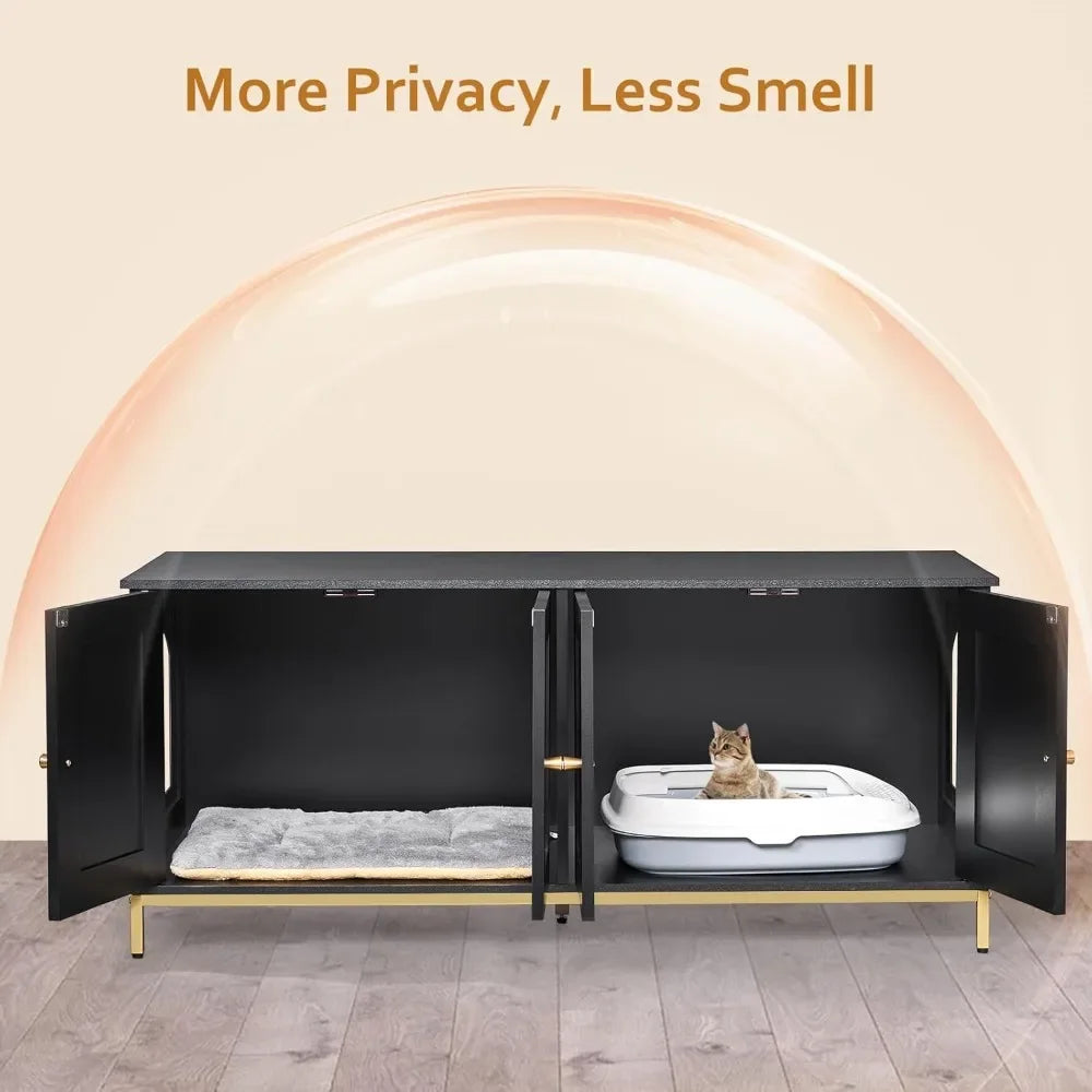 Cats,Litter Box Hidden Double Room, Metal Frame,