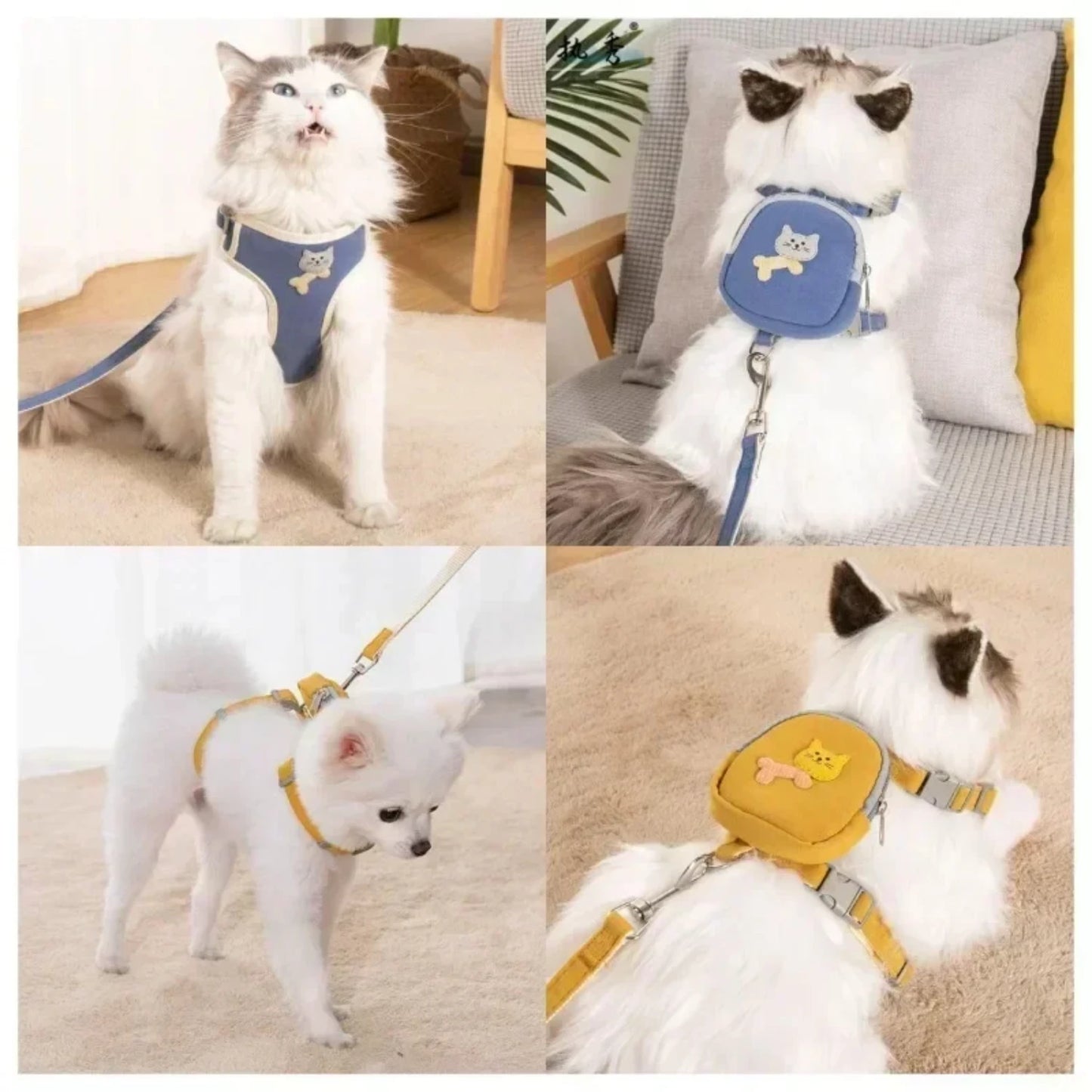 Dog Cat Harness with Leash Snack Bag Backpack for Pets