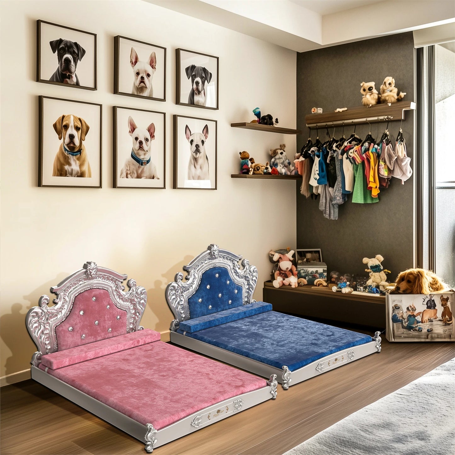 XXLarge Luxury Pet Bed with Headboard and Washable Dutch Velvet Cover Dog Cat Bed High Elastic Sponge