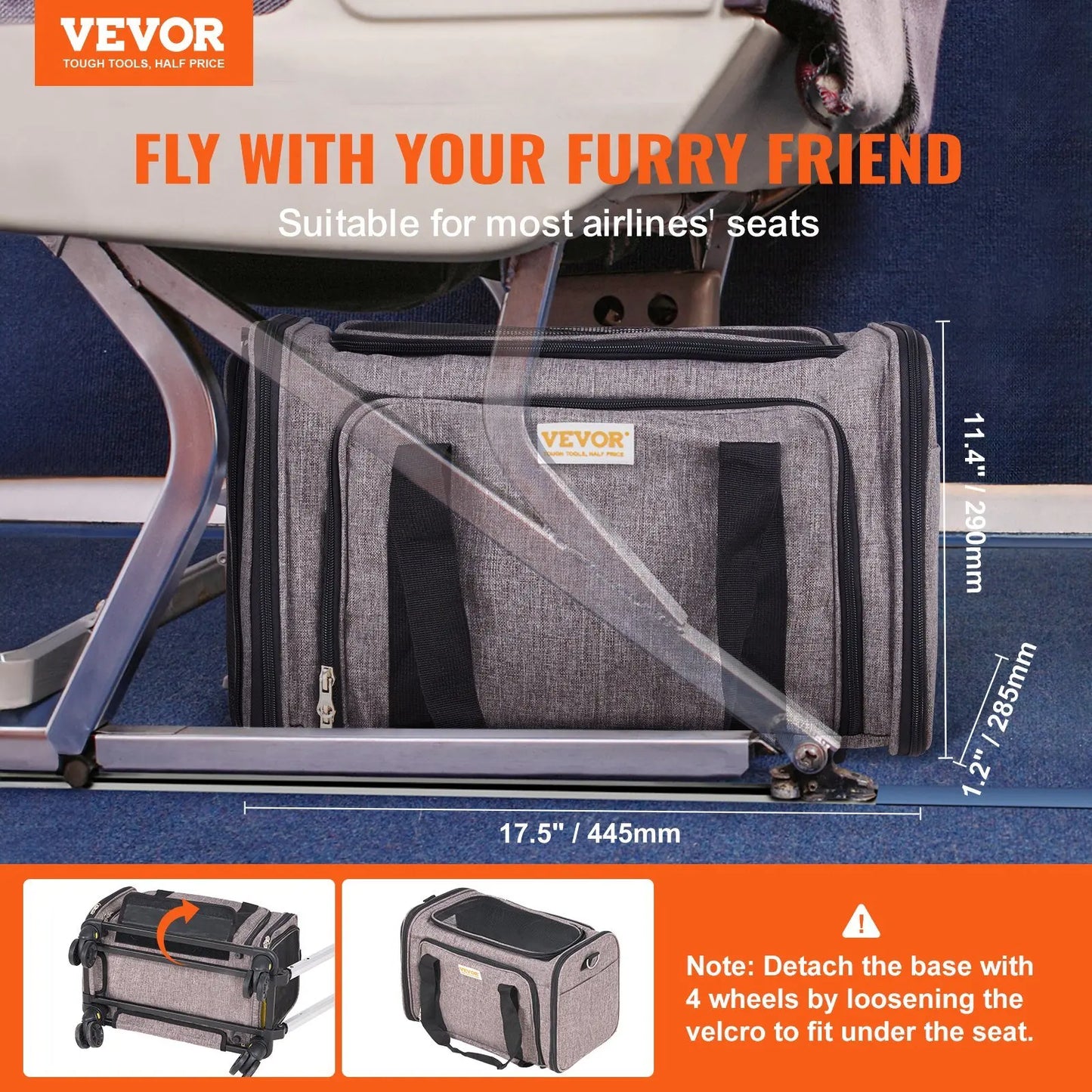 Cat Carrier with Wheels, Airline Approved Rolling Pet Carrier with Telescopic Handle and Shoulder Strap, Dog Carrier with