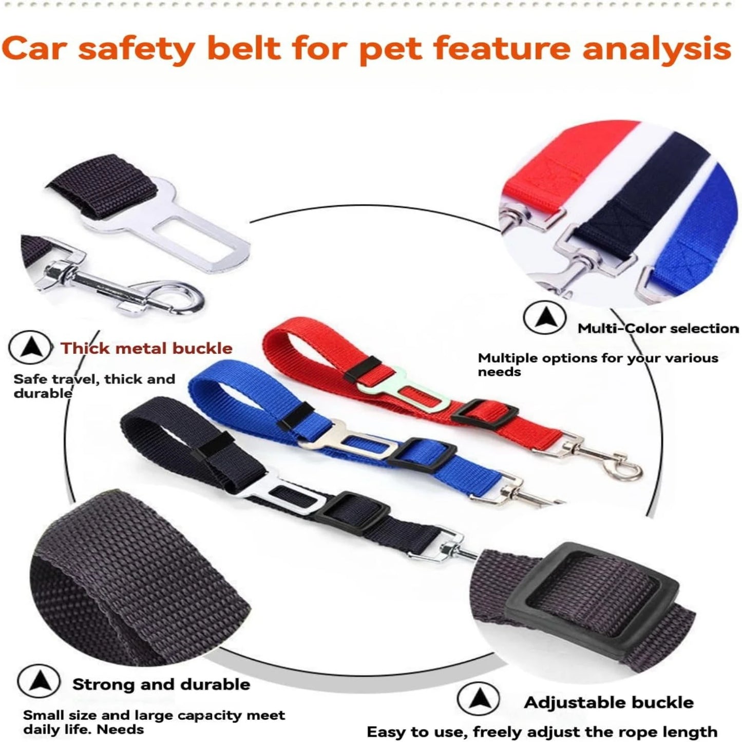 3 Pcs Adjustable Dog Cat Vehicle Safety Leash Set