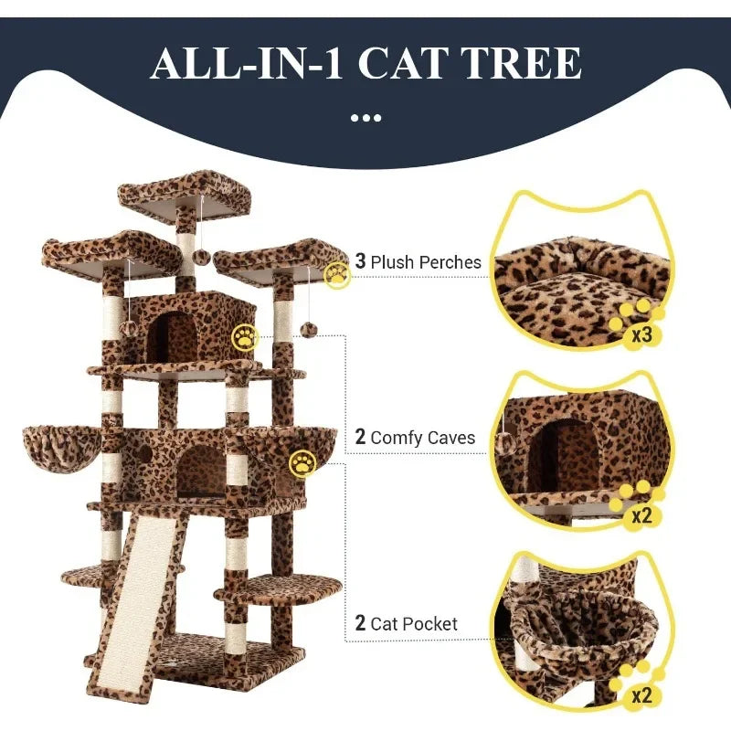 68 Inch Cat Tree with scratching posts and condos