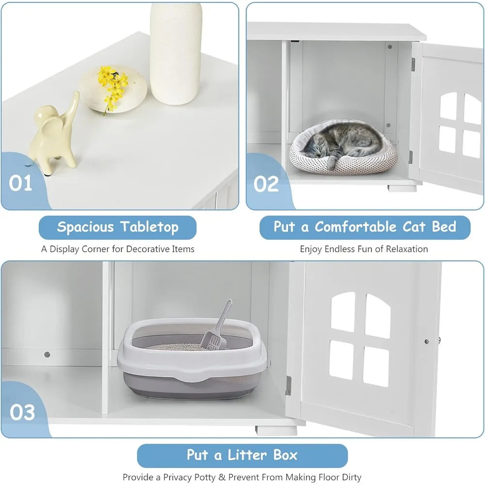 Cat Litter Box Enclosure, Nightstand Cat House Bench