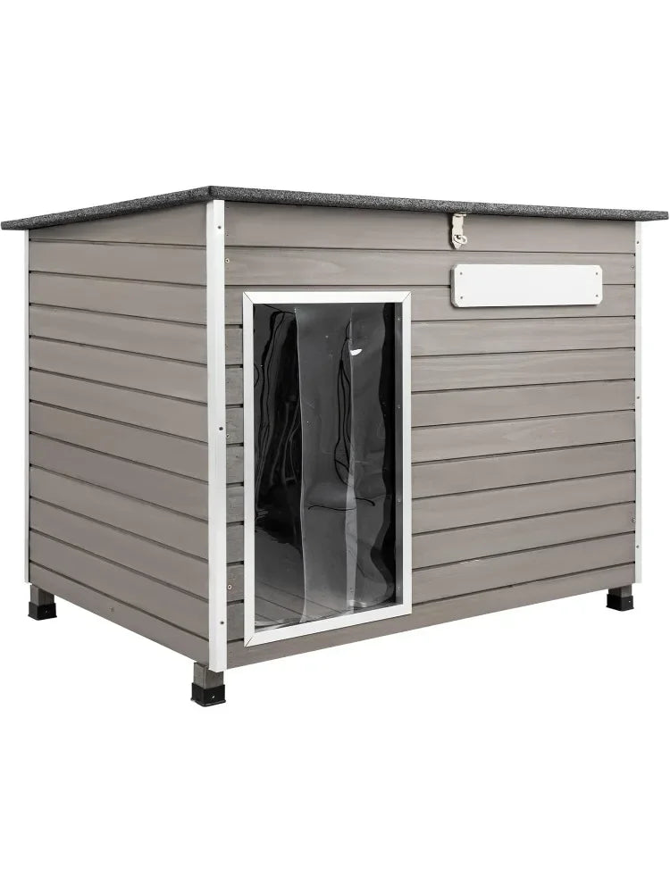 43.6" L Natural Fir Wood Dog Houses with Weatherproof Roof