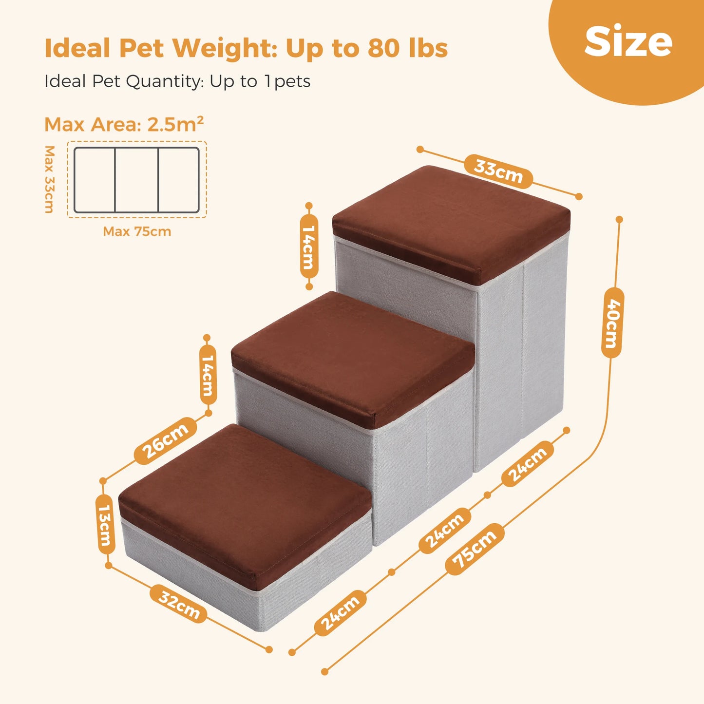 3-Tier Dog Stairs Foldable Pet Stair with Storage Box