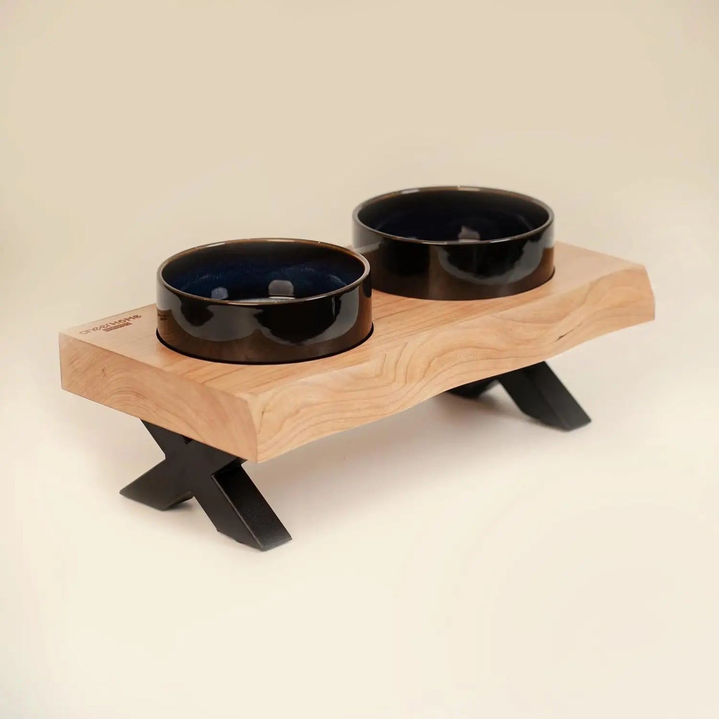 Raised Cat Ceramic Bowls for Small Dog with Wooden Stand