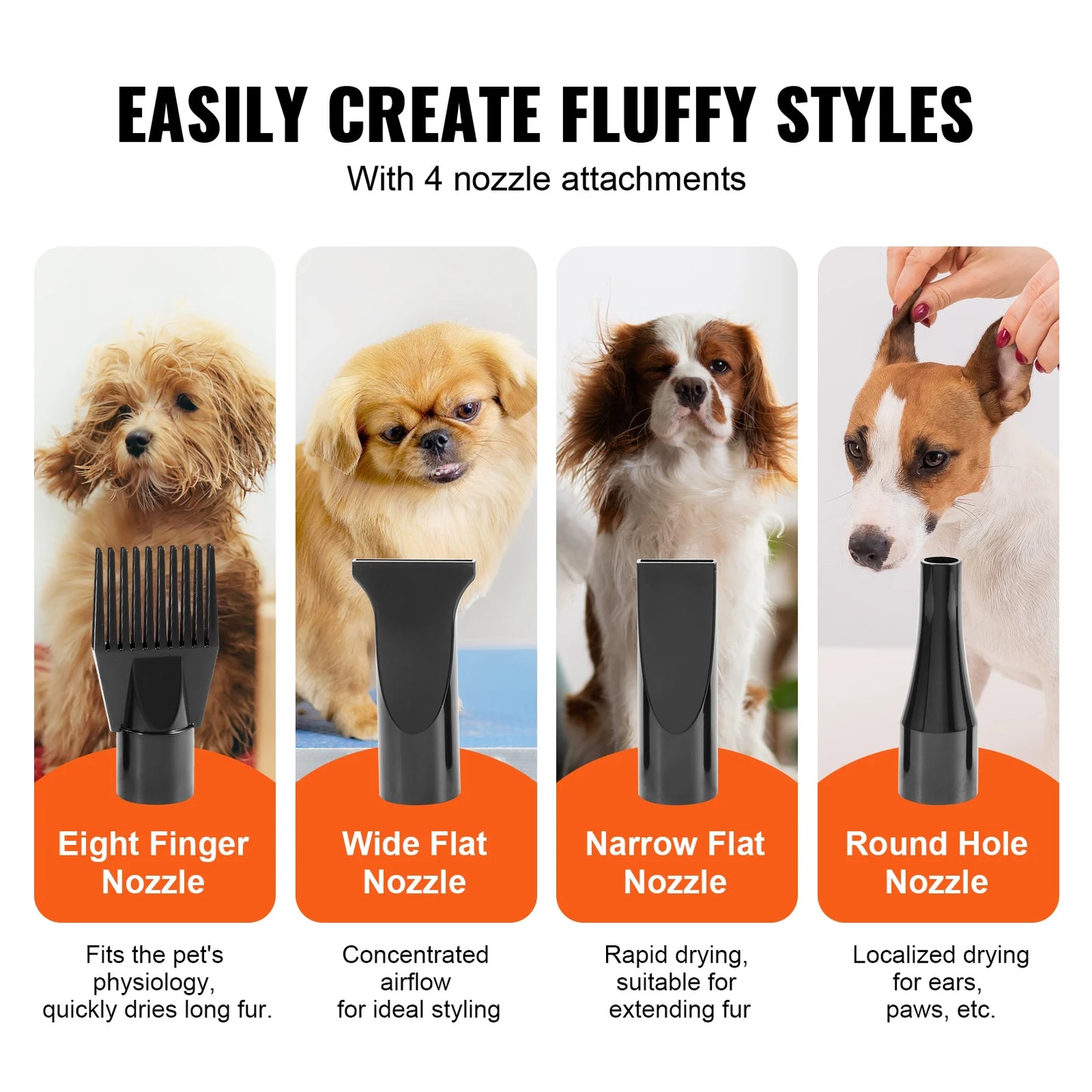 VEVOR 2000W Dog Blow Dryer with Adjustable Speed and Nozzles