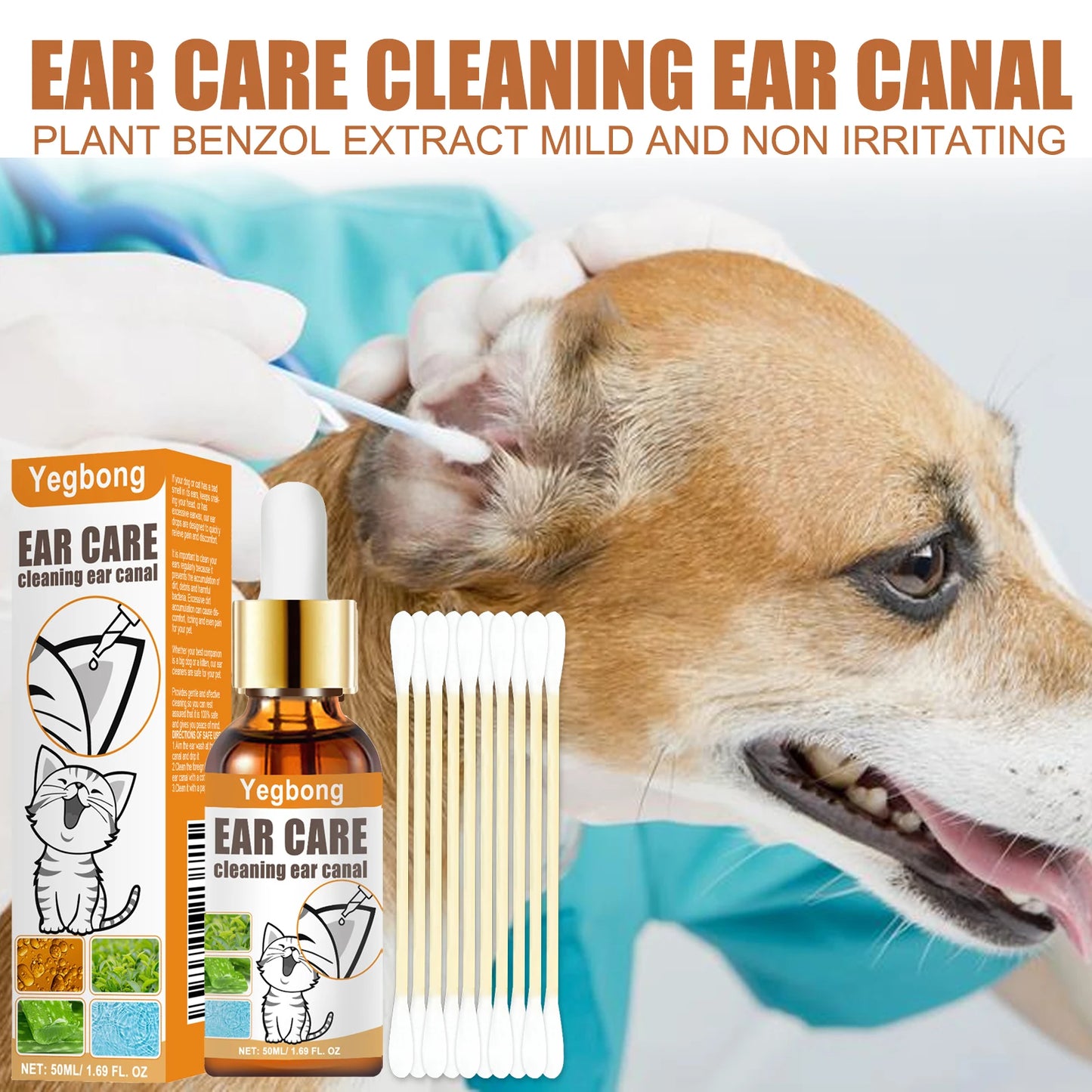 Pet Ear Cleaner with Cotton Swab for Cat and Dog Care