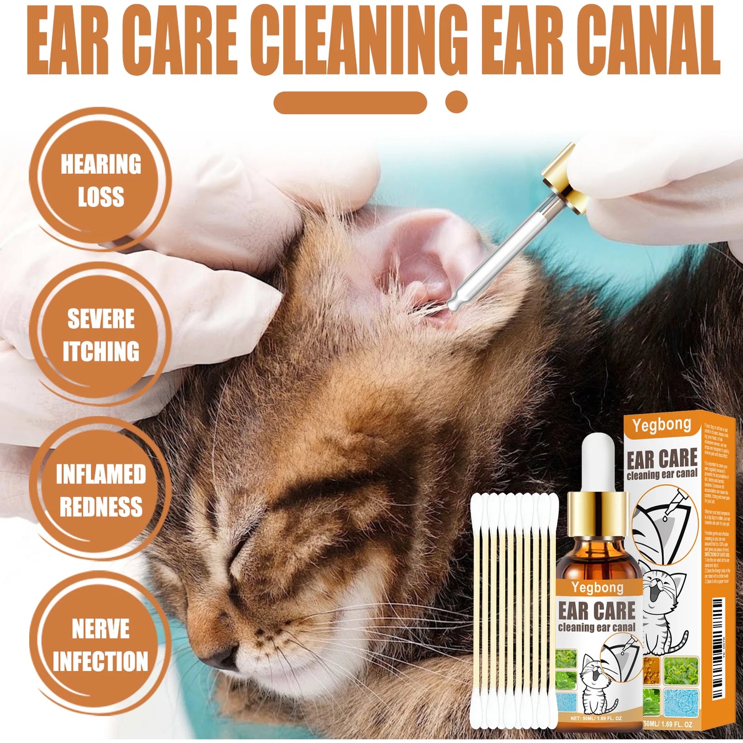 Pet Ear Cleaner with Cotton Swab for Cat and Dog Care