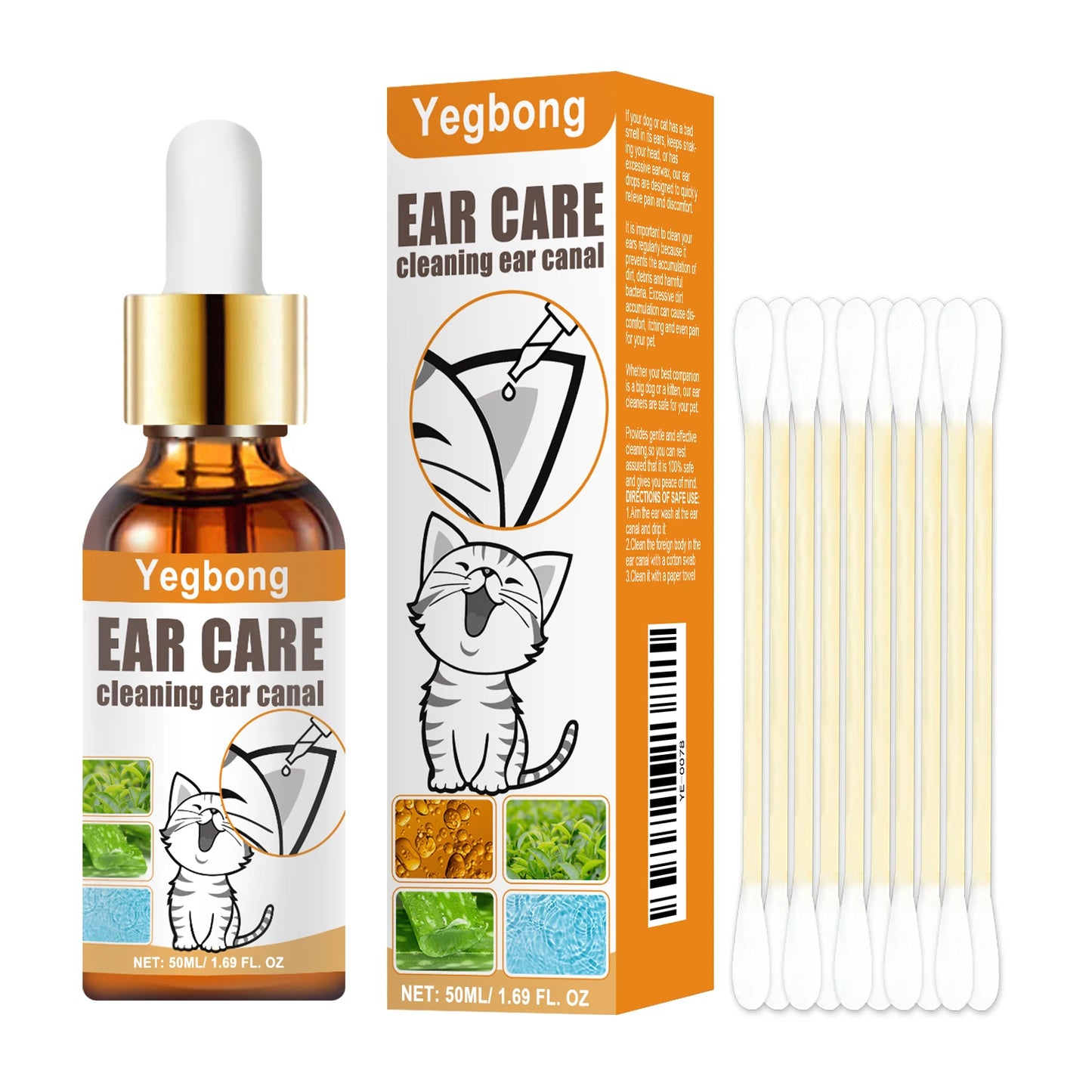 Pet Ear Cleaner with Cotton Swab for Cat and Dog Care
