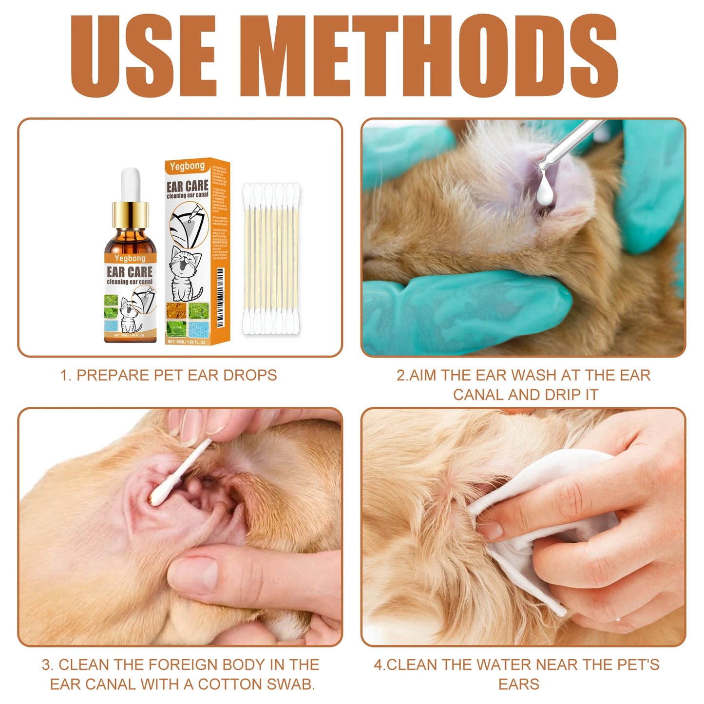 Pet Ear Cleaner with Cotton Swab for Cat and Dog Care