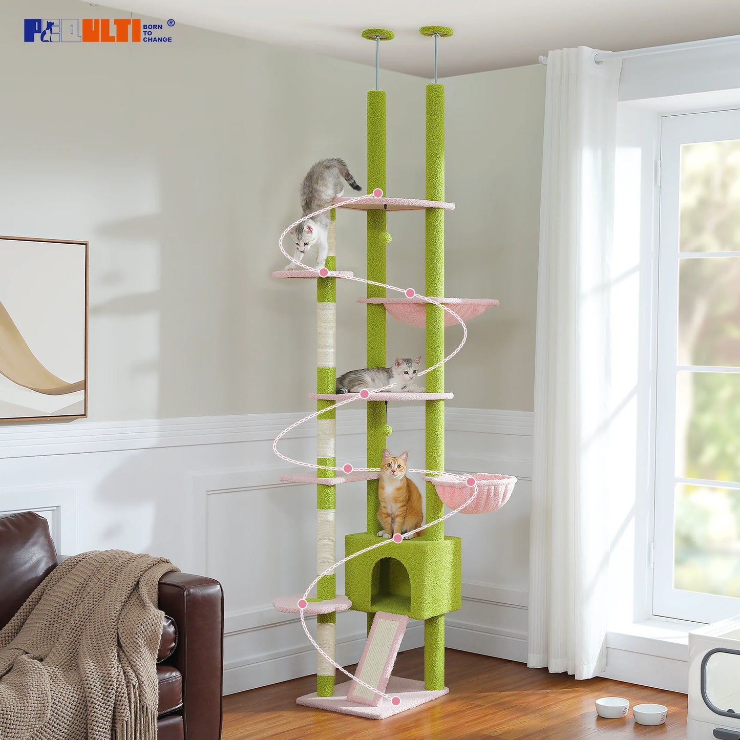 Cactus Cat Tree Floor to Ceiling Cat Tower Adjustable Height