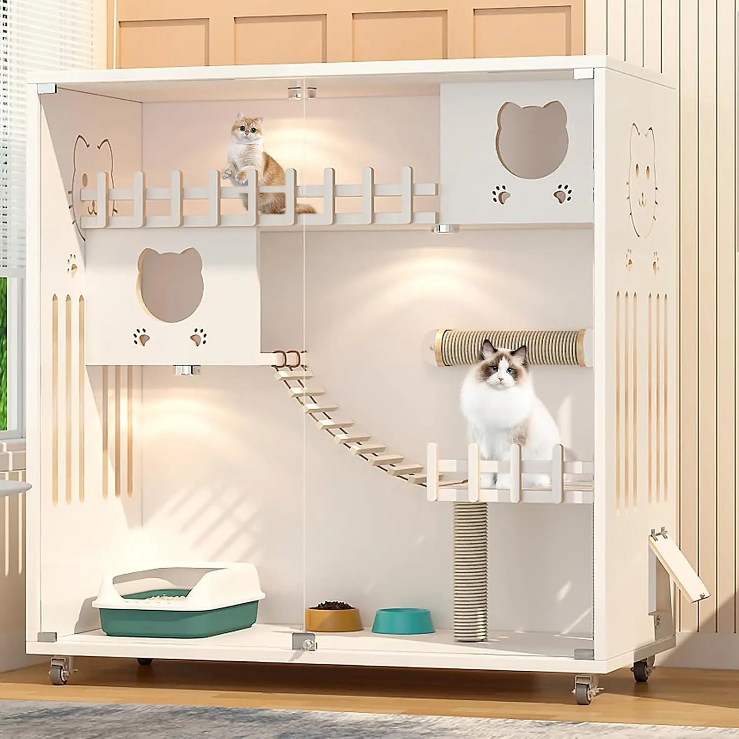 Wooden Indoor/Outdoor Cat Enclosure with Wheels