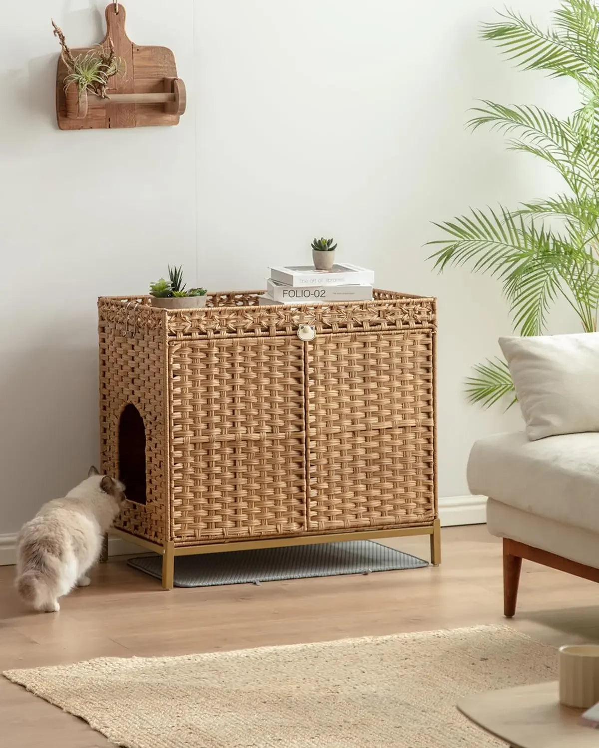 Cat Litter Box Enclosure with Scratch Pad, Hidden Storage